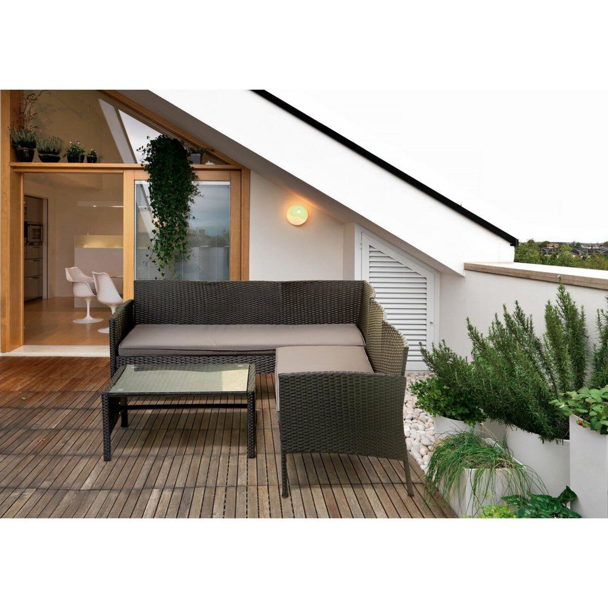 Habitat et Jardin Salon de jardin en résine tressée  Louisa  - 5 places - Marron