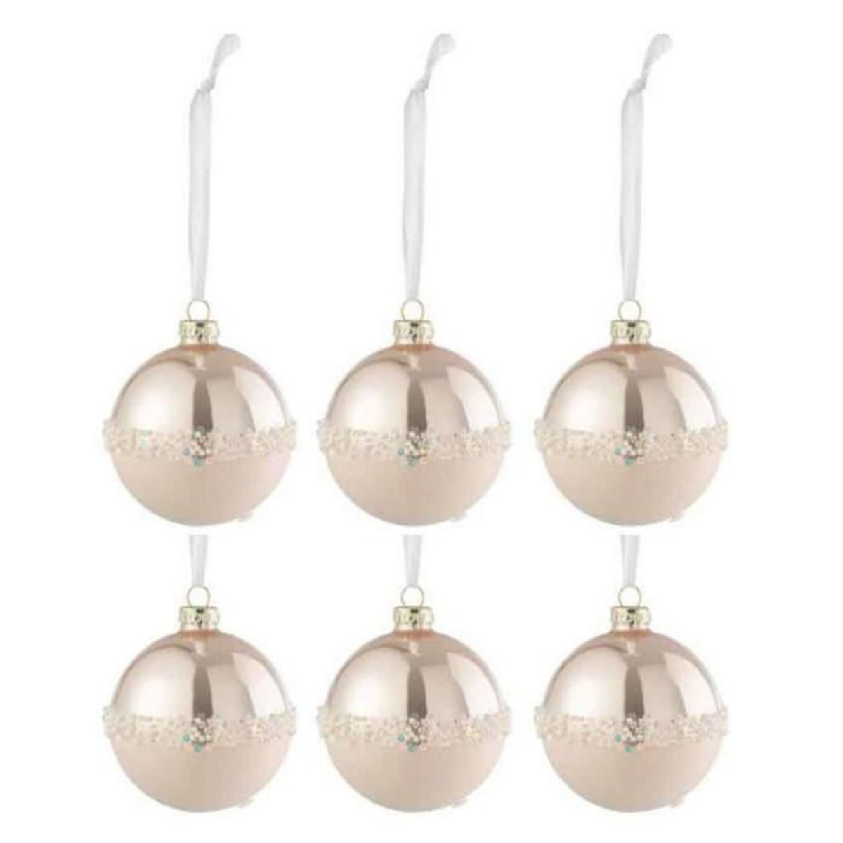 Paris Prix Lot de 6 Boules de Noël  Ligne Paillettes  8cm Rose Clair