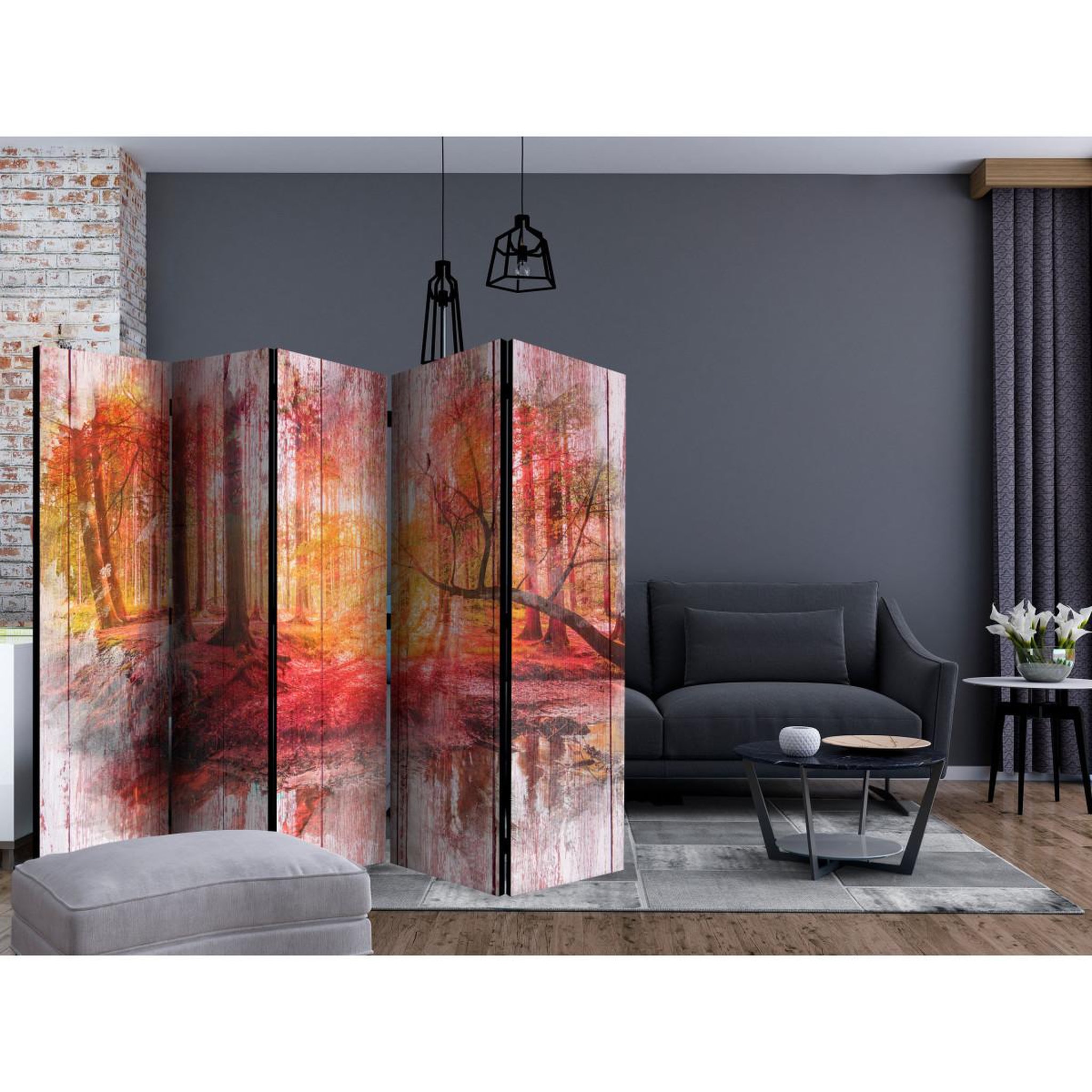 Voir la diapositive 2 : Paris Prix Paravent 5 volets  autumnal forest  172x225cm