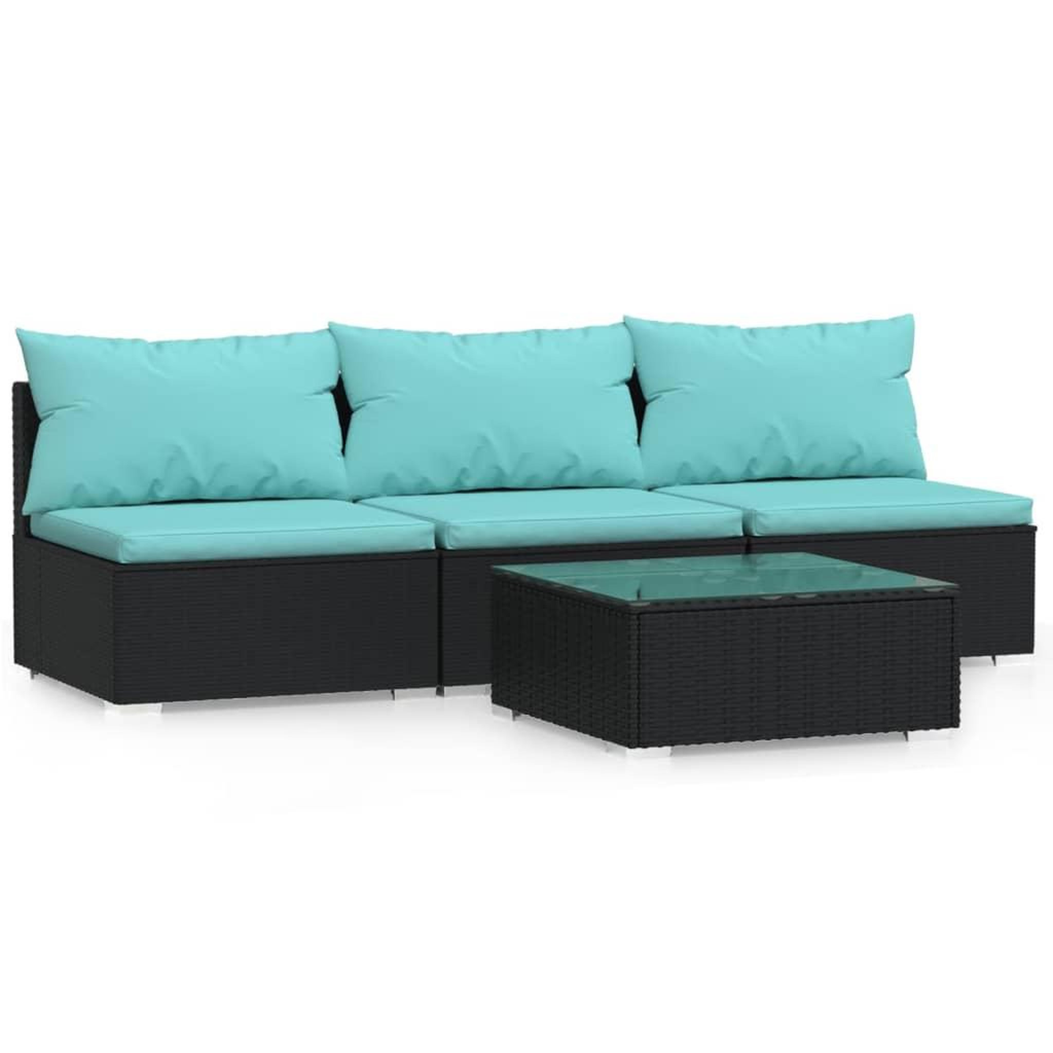 Voir la diapositive 2 : VIDAXL Salon de jardin 4 pcs avec coussins Noir Resine tressee
