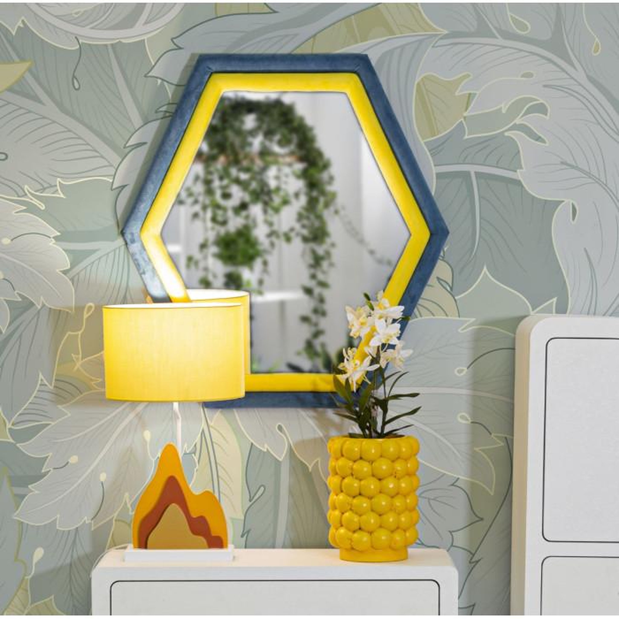 Voir la diapositive 5 : Paris Prix Miroir Mural en Velours  Tony  80cm Bleu & Jaune