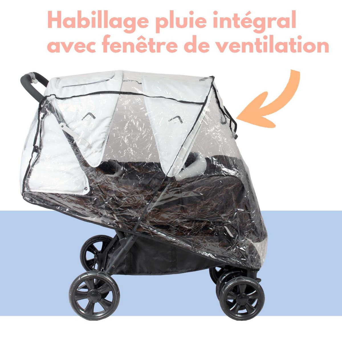 LOOPING Looping Poussette Double Jumeaux | Habillage Pluie | Black Emotion