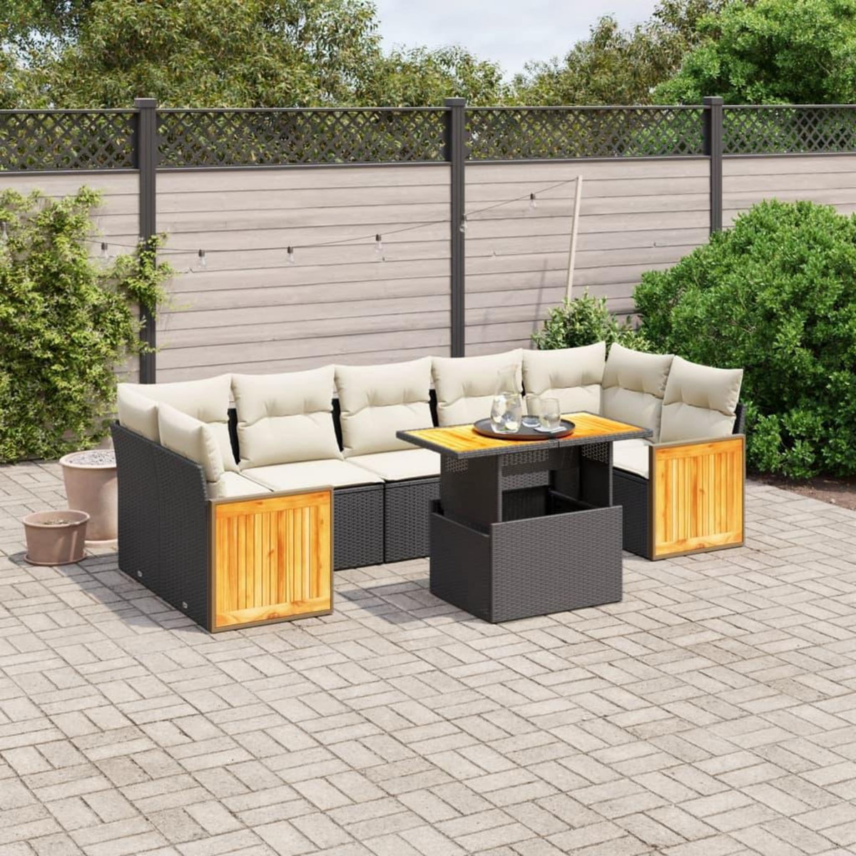 VIDAXL Salon de jardin 8 pcs avec coussins noir resine tressee