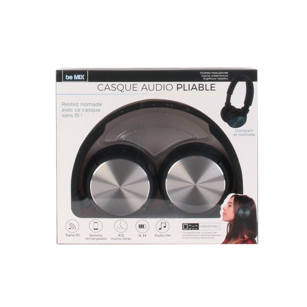 Paris Prix Casque Audio Bluetooth  Pliable  16cm Noir