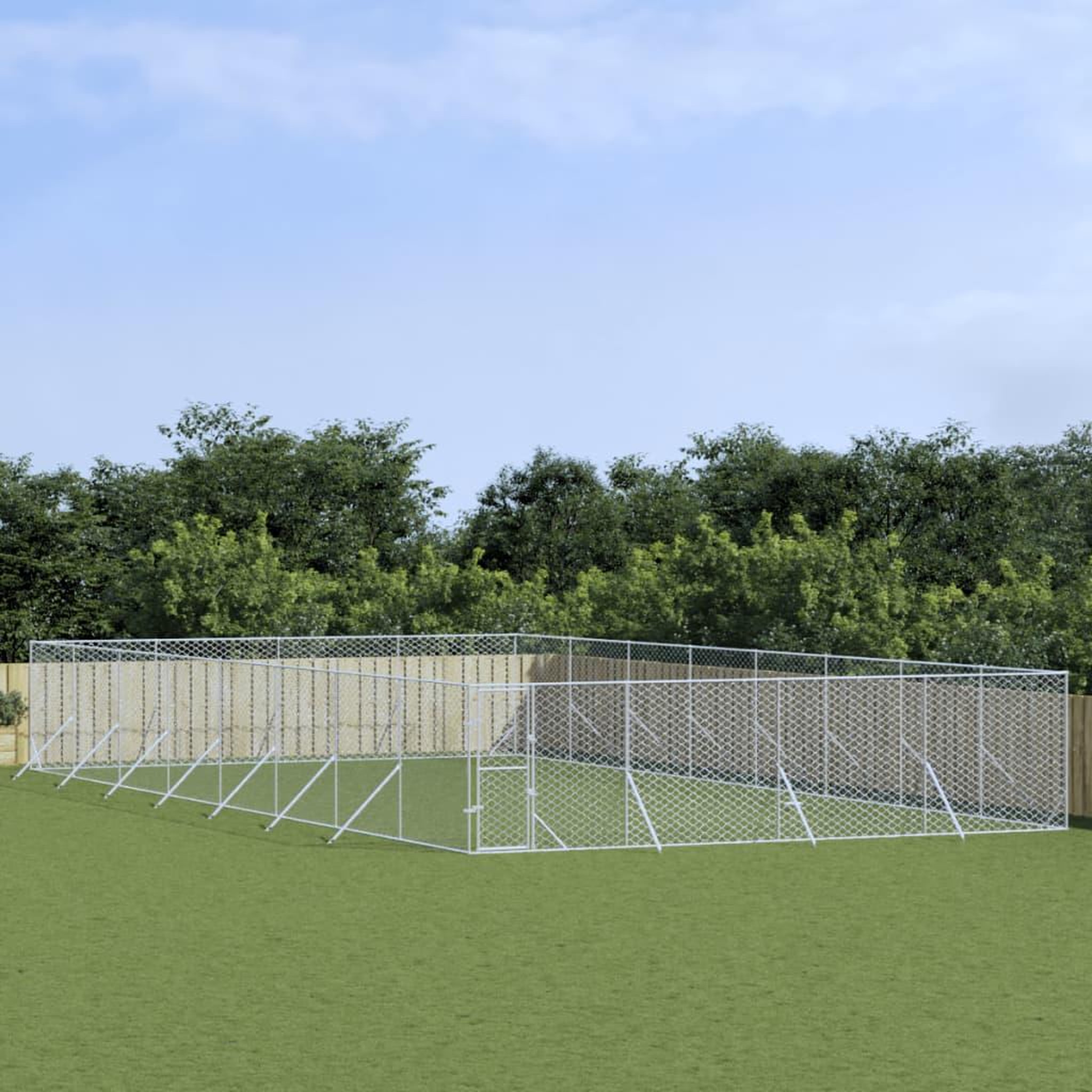 VIDAXL Chenil d'exterieur pour chiens argente 8x16x2 m acier galvanise