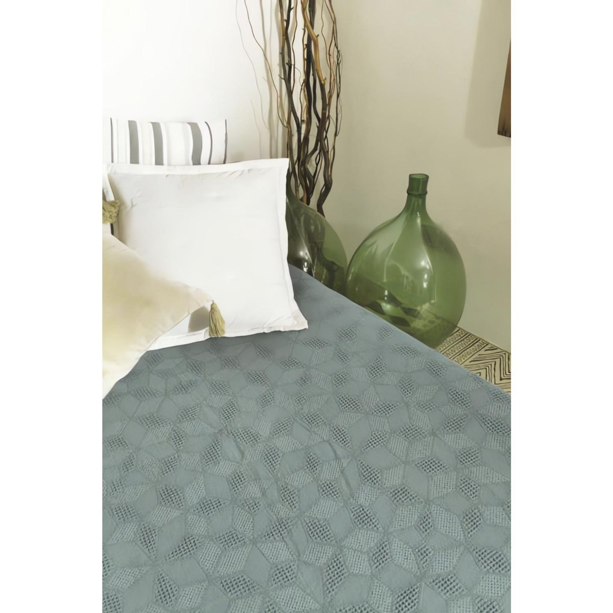 Vent du sud Jeté de lit jacquard en coton lavé PABLO, par Vend du Sud