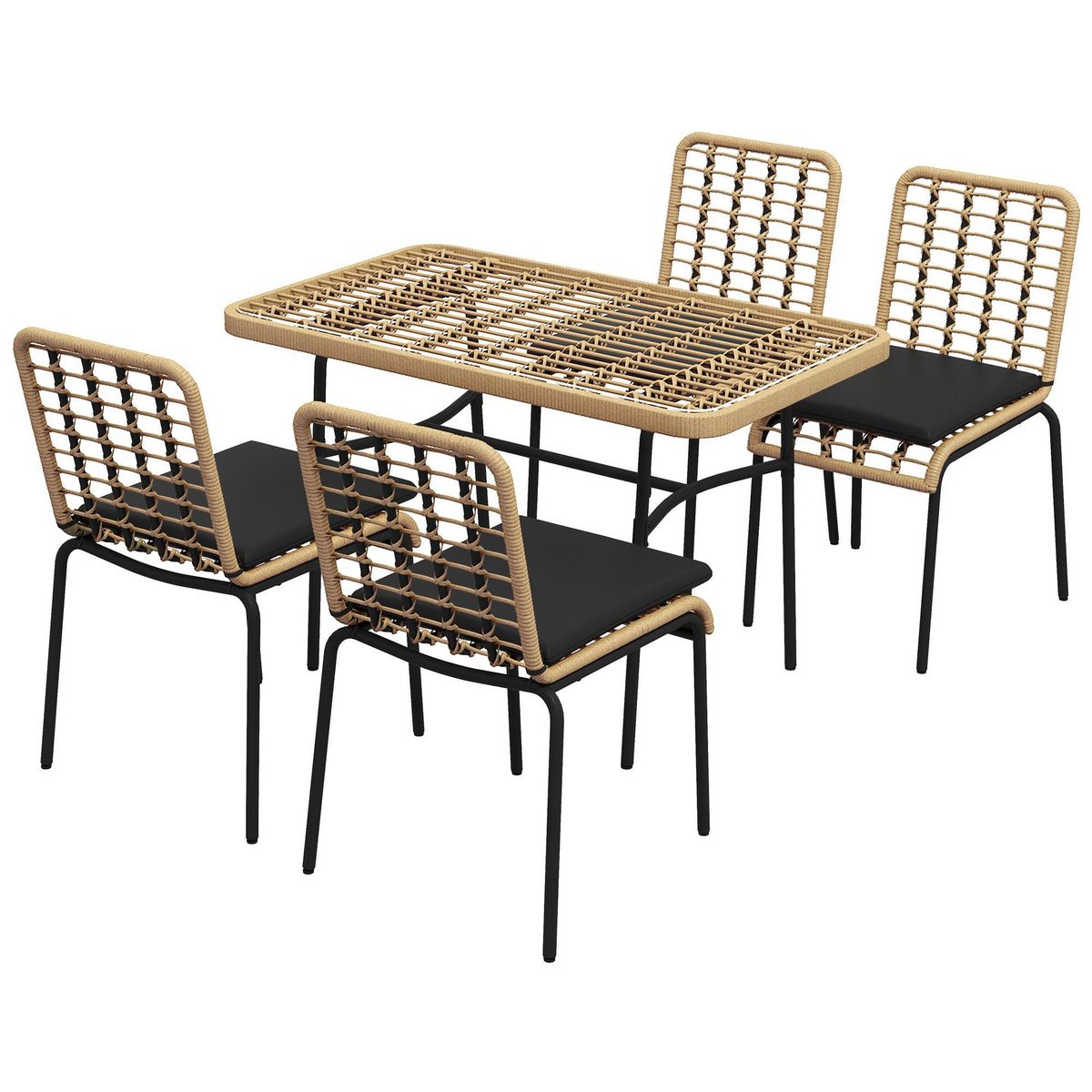 OUTSUNNY Ensemble salon de jardin 4 places 5 pièces style colonial coussins assise inclus