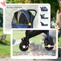 Voir la diapositive 6 : PAWHUT Poussette pliable pour chien chat - 4 roues doubles, 2 freins, attache, coussin inclus - acier Oxford bleu