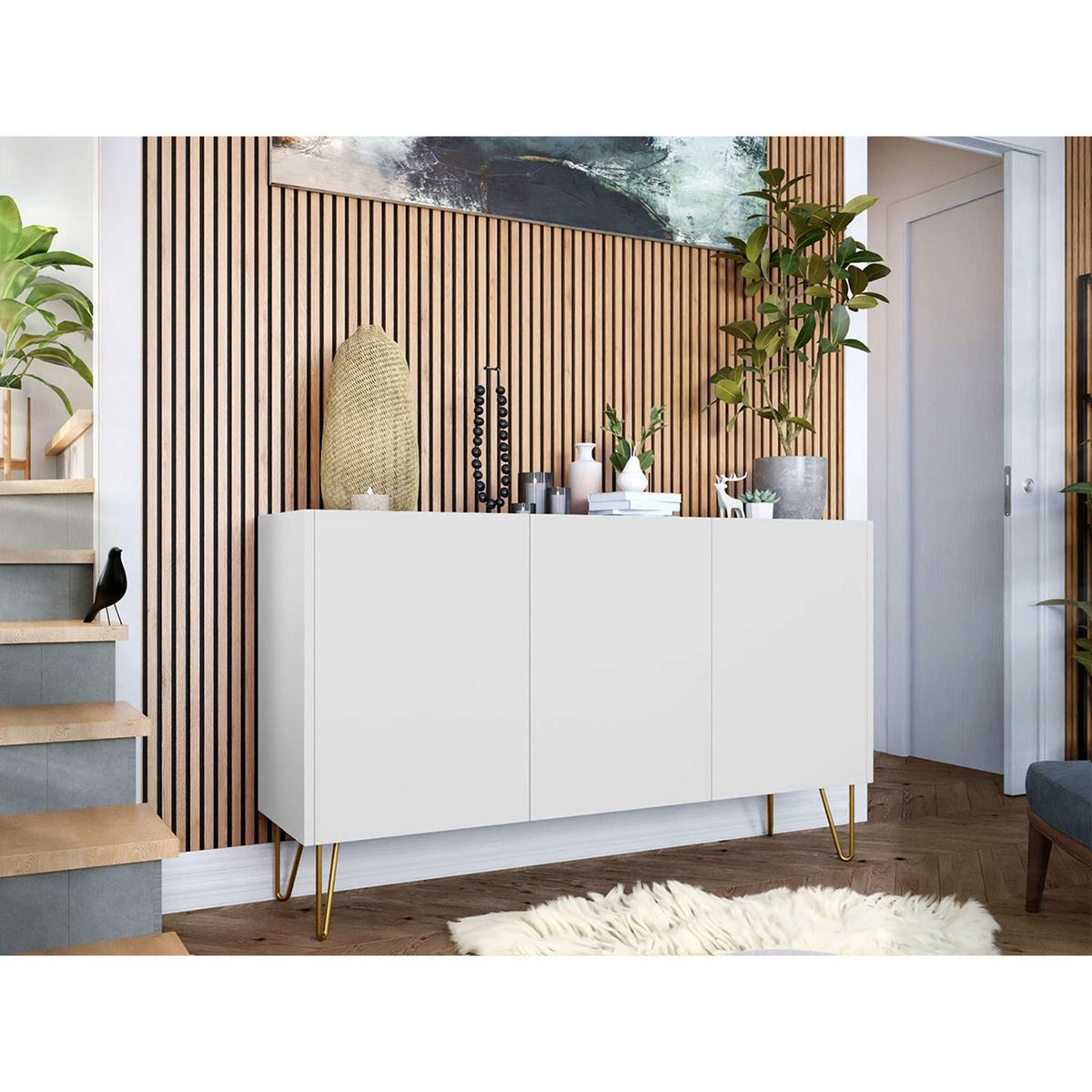 BEST MOBILIER Cali - buffet bas - effet marbre - 144 cm