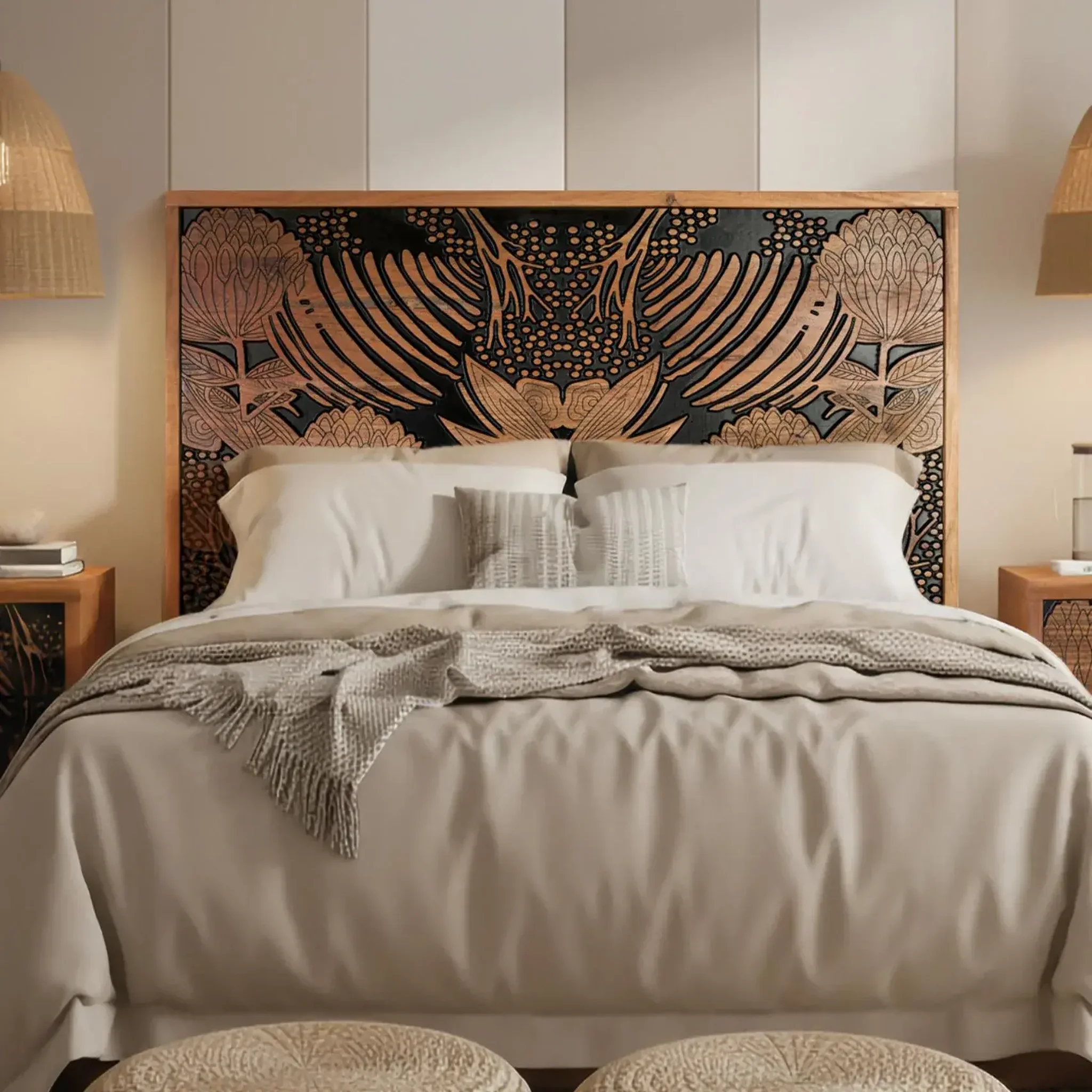 Voir la diapositive 2 : GINER Y COLOMER SL Tête de lit en bois d'acacia massif 160 cm style ethnique moderne