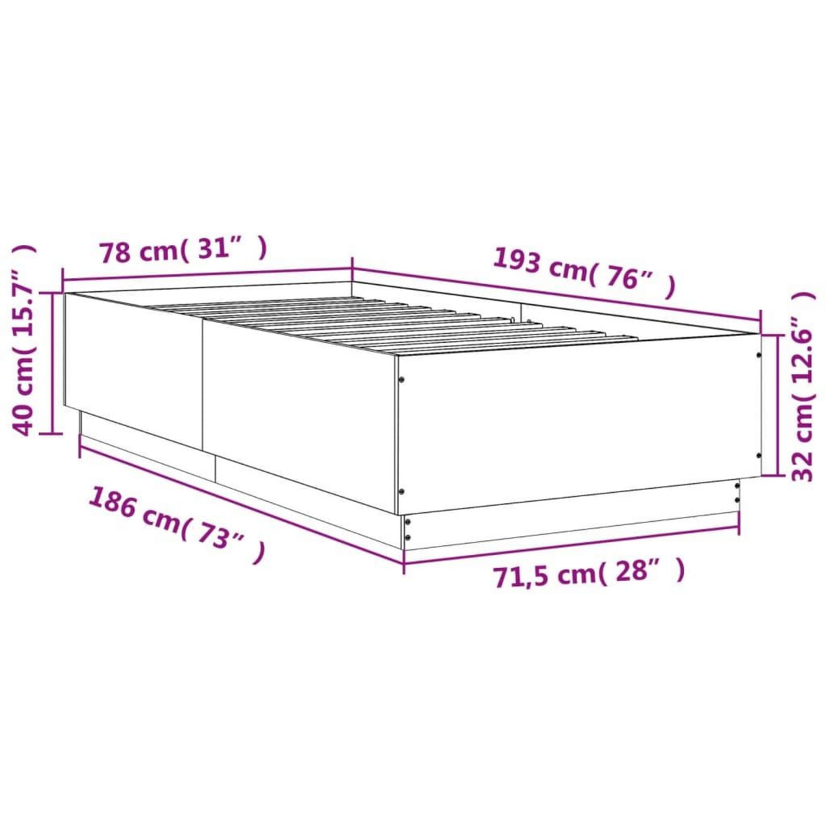 VIDAXL Cadre de lit avec LED sans matelas chene marron 75x190 cm