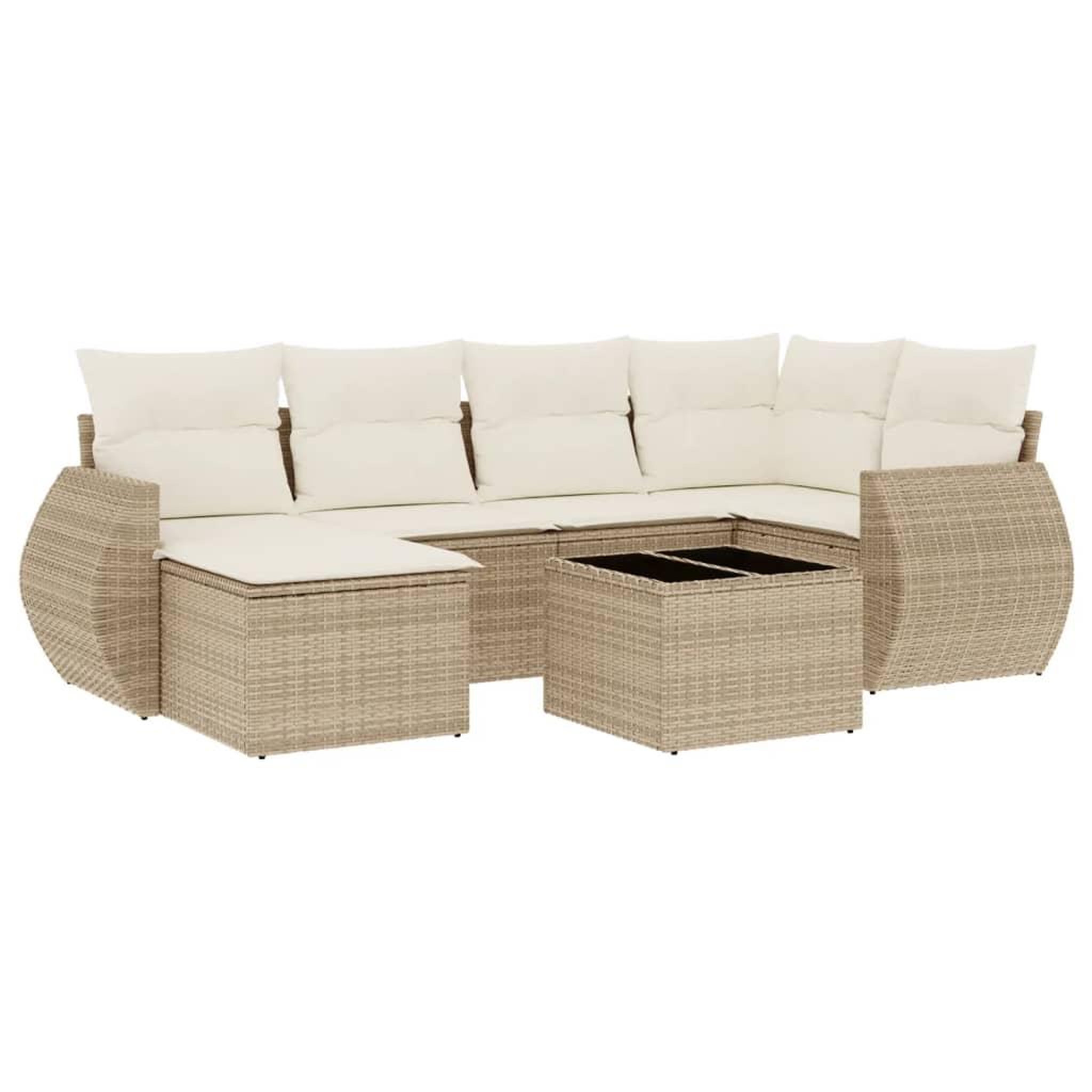 Voir la diapositive 2 : VIDAXL Salon de jardin avec coussins 7 pcs beige resine tressee