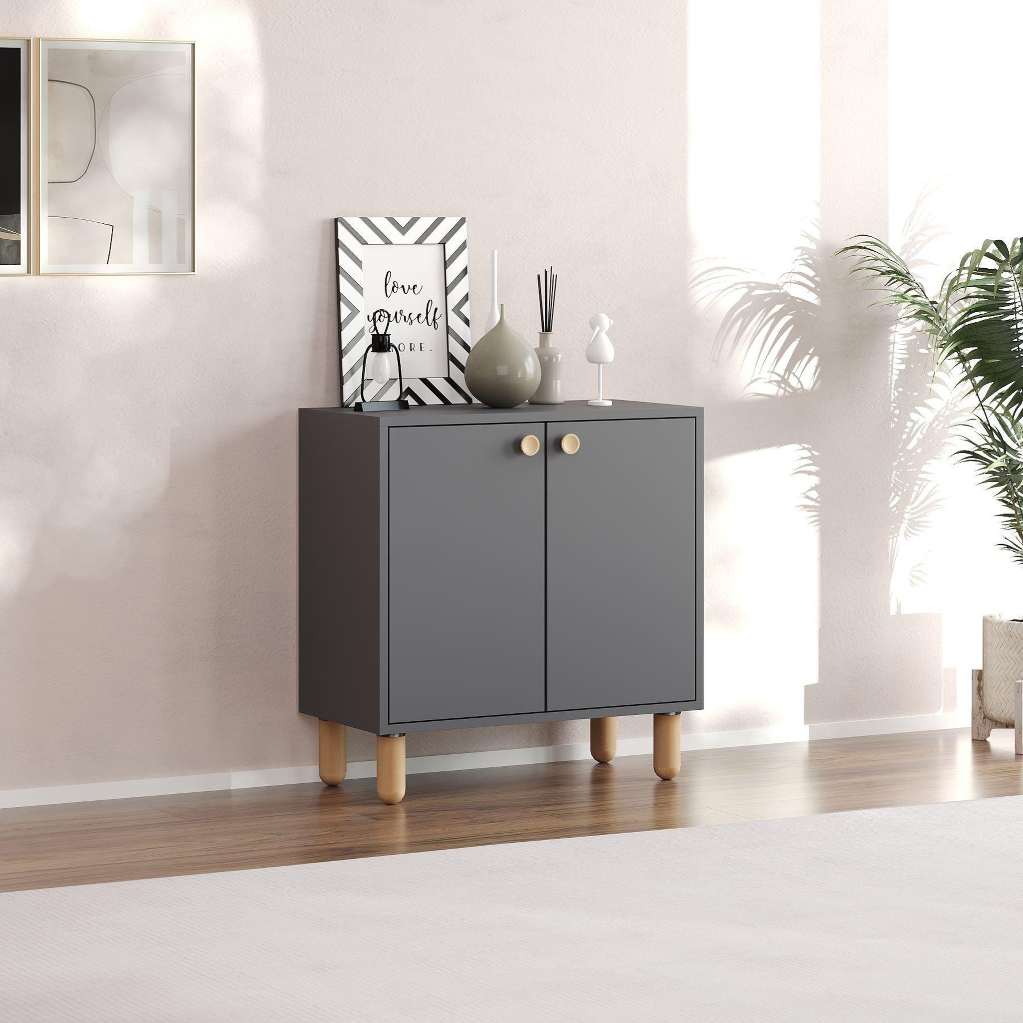 Voir la diapositive 2 : Habitat et Jardin Buffet en bois  lina  - 72 x 36 x 73 cm - gris anthracite