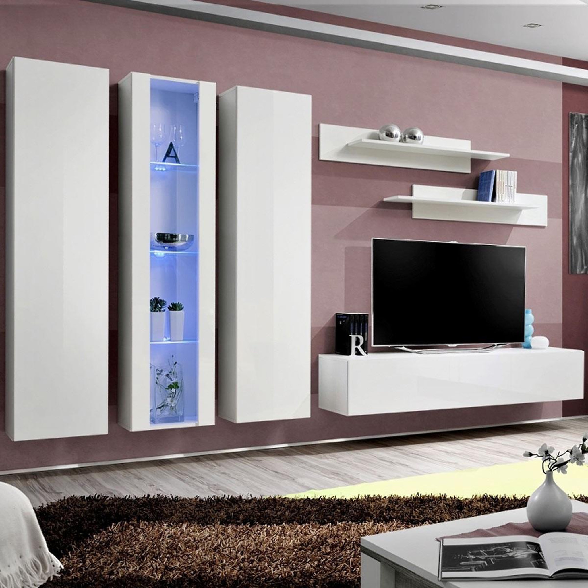 Paris Prix Ensemble meuble tv mural  fly c4  310cm blanc