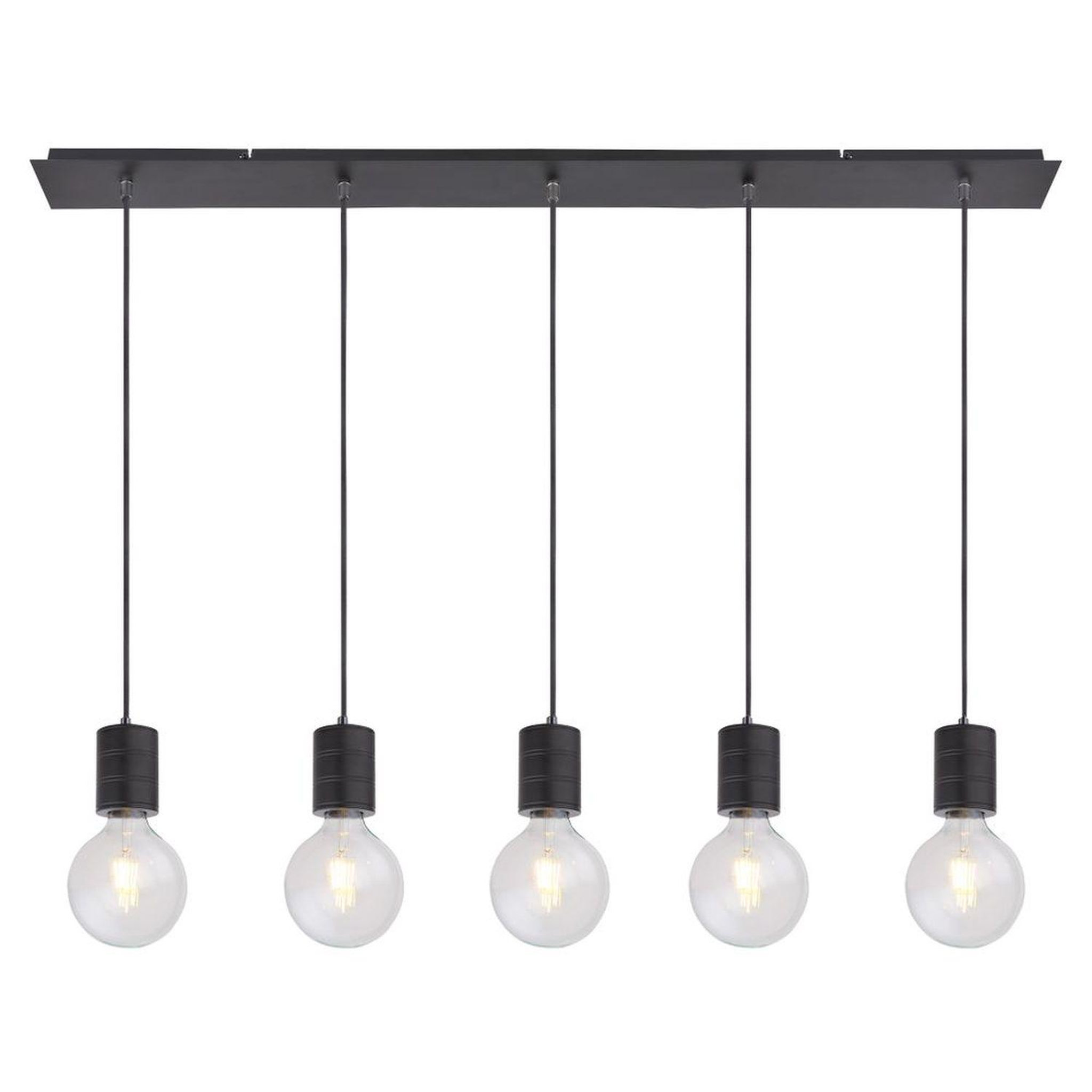 Voir la diapositive 2 : GLOBO Suspension design métal hermine - 5 ampoules - noir