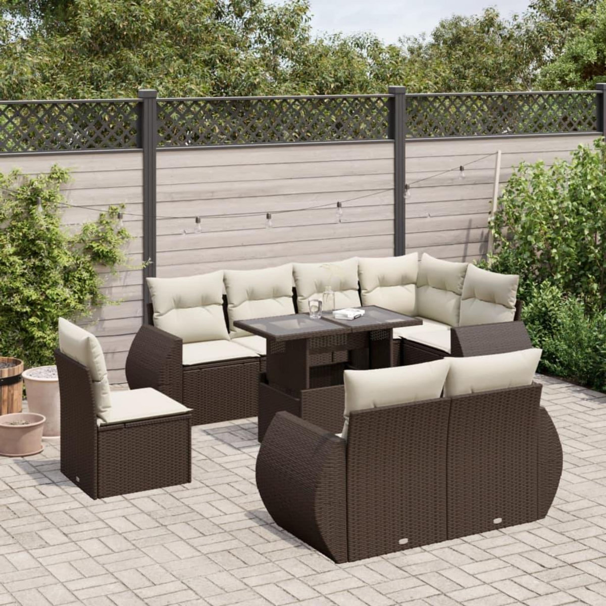 VIDAXL Salon de jardin avec coussins 9 pcs marron resine tressee