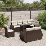 VIDAXL Salon de jardin avec coussins 9 pcs marron resine tressee