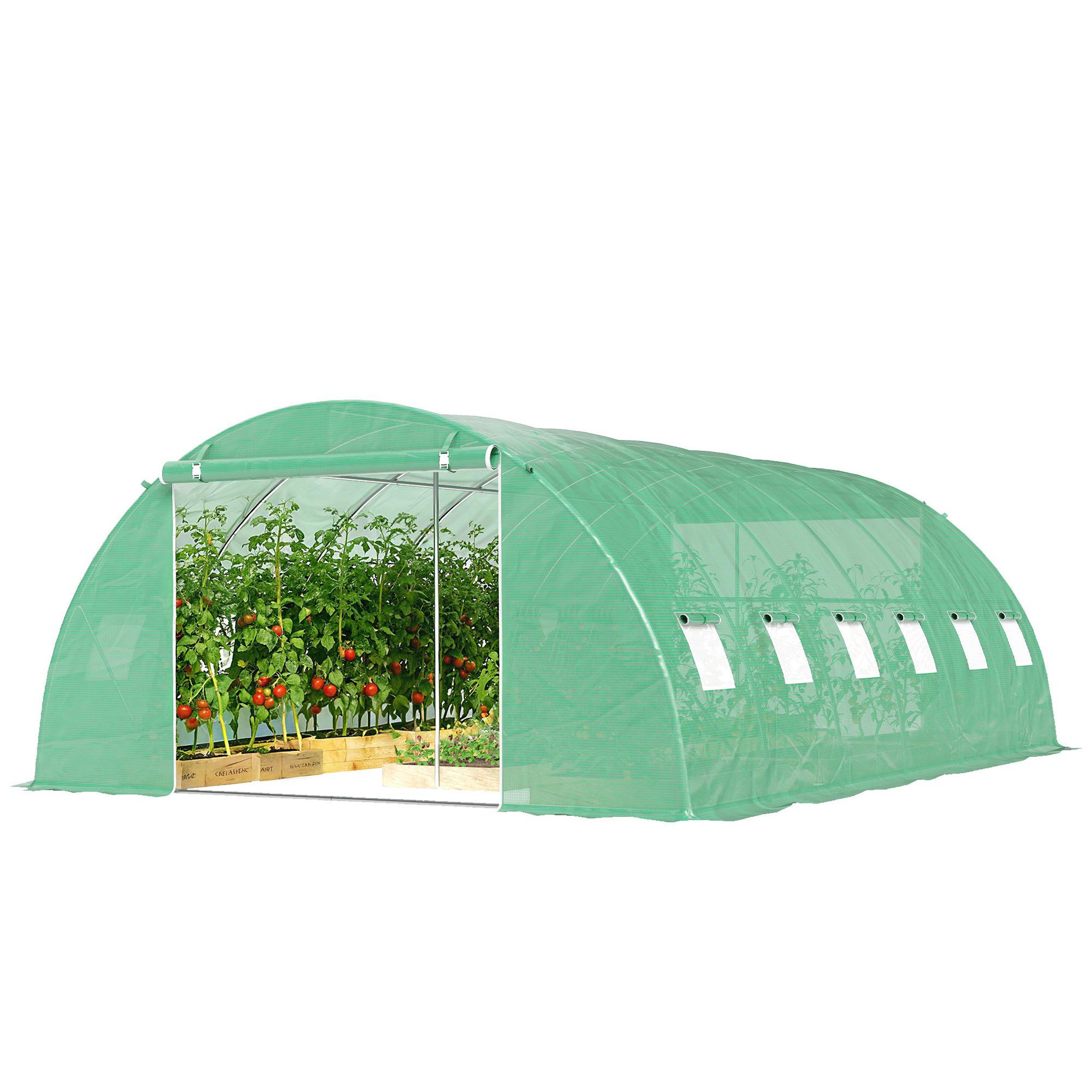 Voir la diapositive 5 : OUTSUNNY Serre tunnel de jardin acier galvanisé ø25mm bâche pe vert