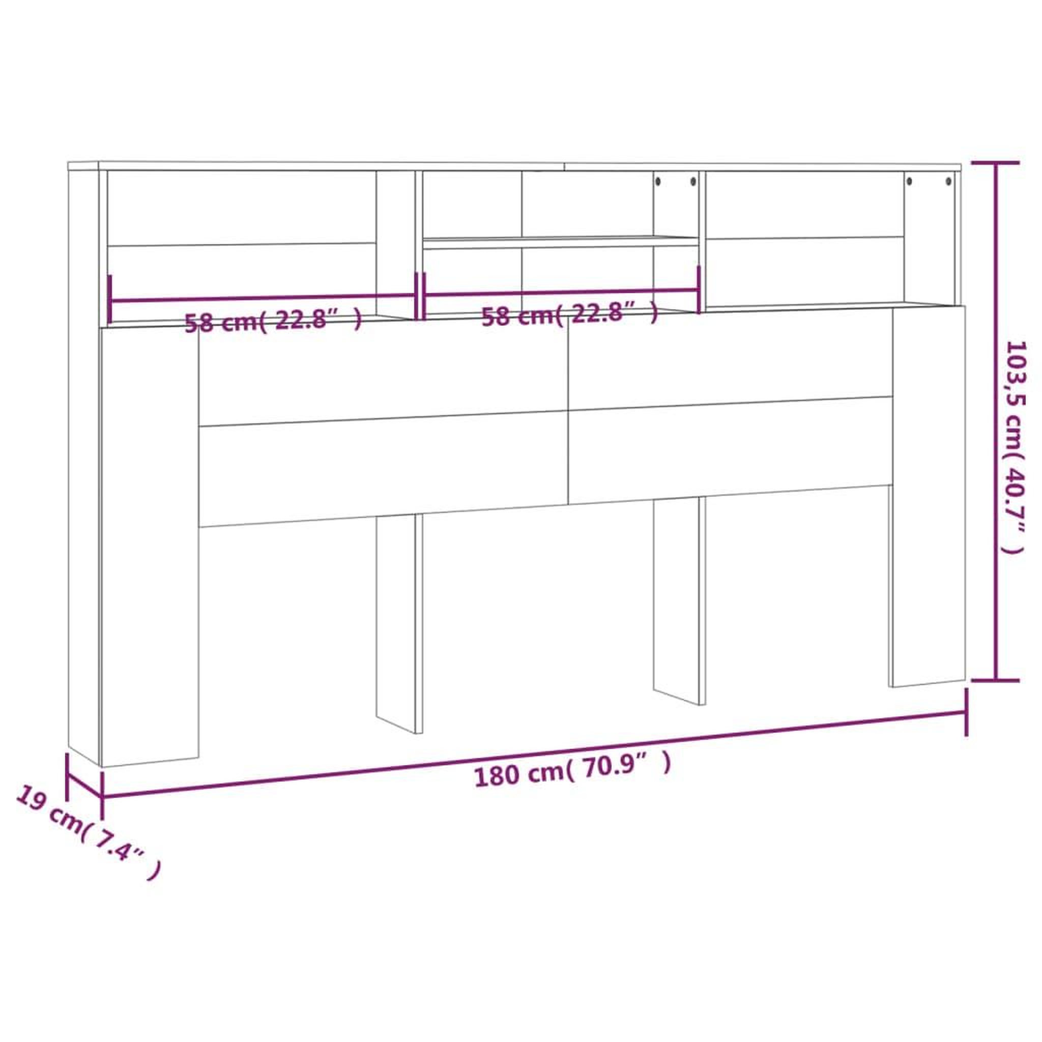 Voir la diapositive 6 : VIDAXL Armoire de tete de lit Sonoma gris 180x19x103,5 cm