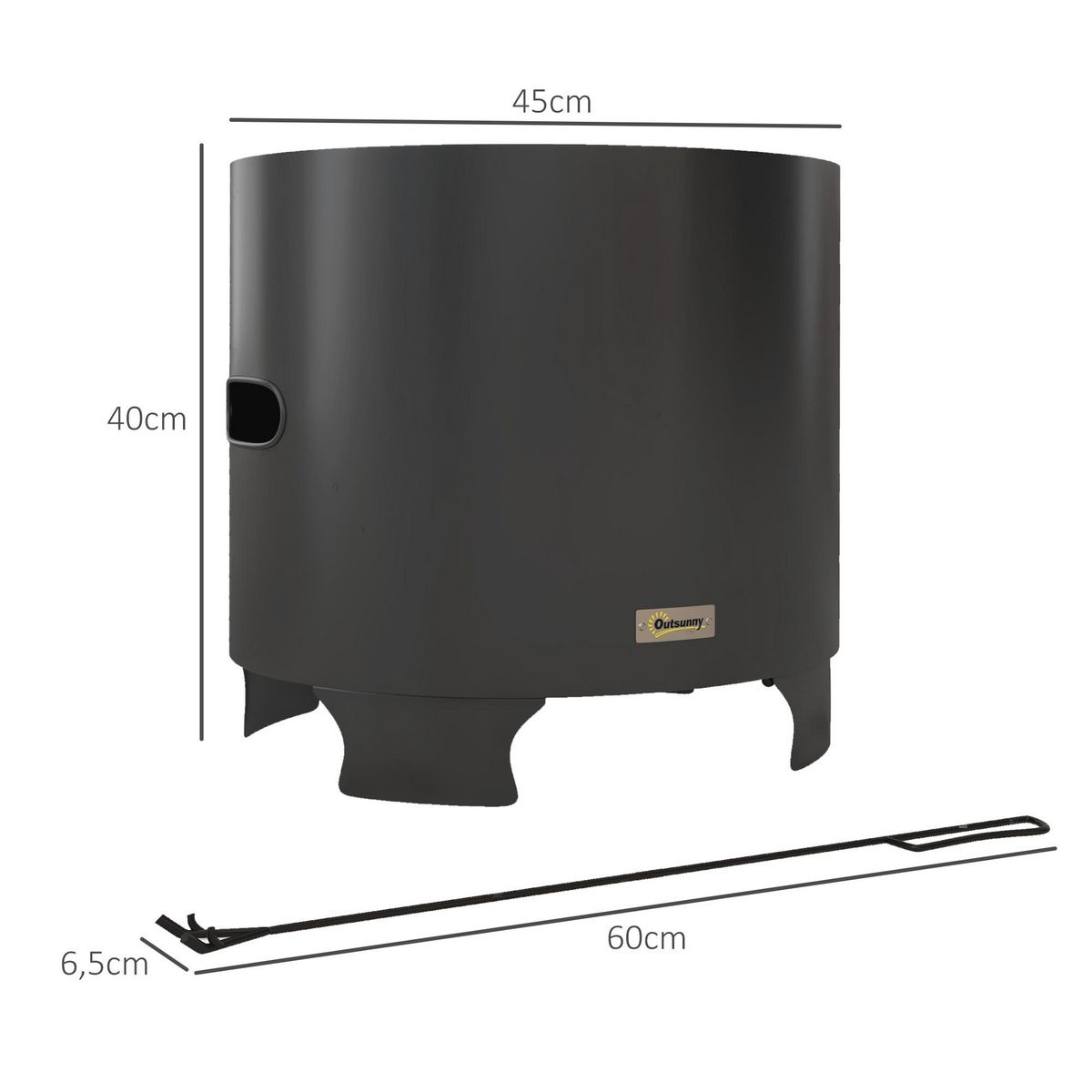 OUTSUNNY Brasero extérieur portable avec tisonnier - Ø 45 cm - acier inox métal noir