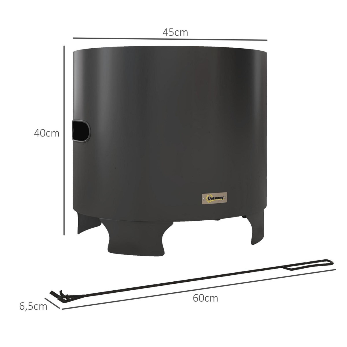 OUTSUNNY Brasero extérieur portable avec tisonnier - Ø 45 cm - acier inox métal noir