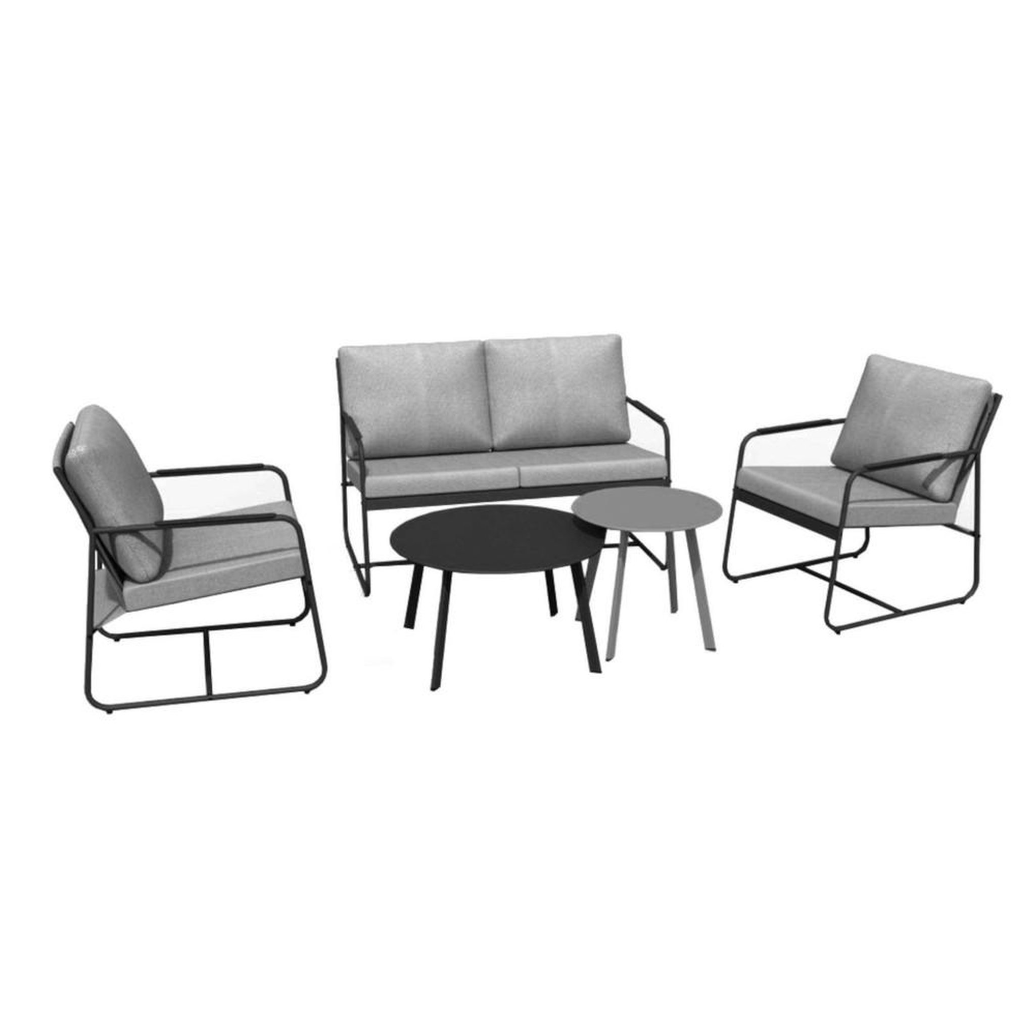 Proloisirs Ensemble salon de jardin complet 5 places Bali en acier - Toile tendue en TPEP - gris