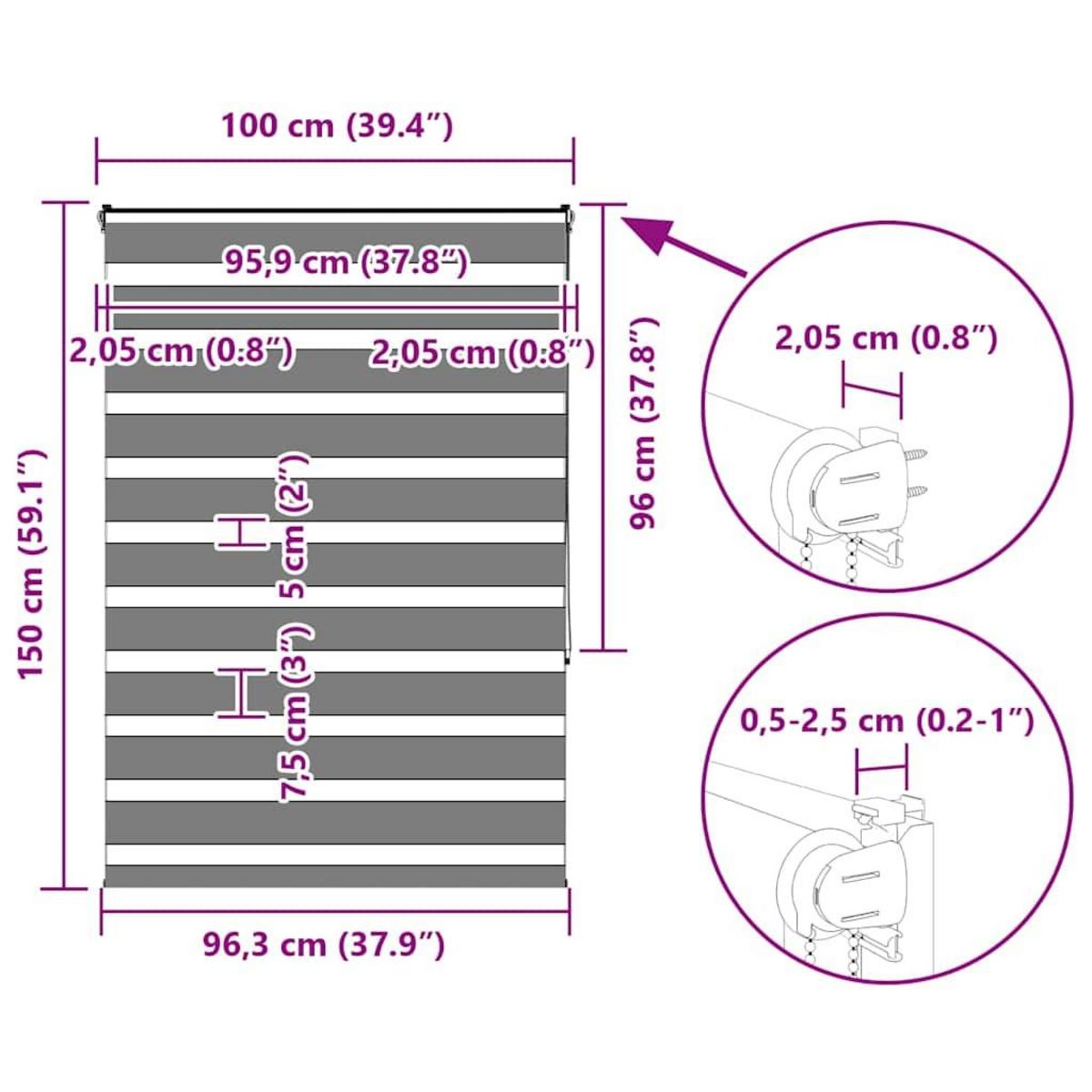 VIDAXL Store zebre marron 100x150 cm largeur du tissu 95,9cm polyester