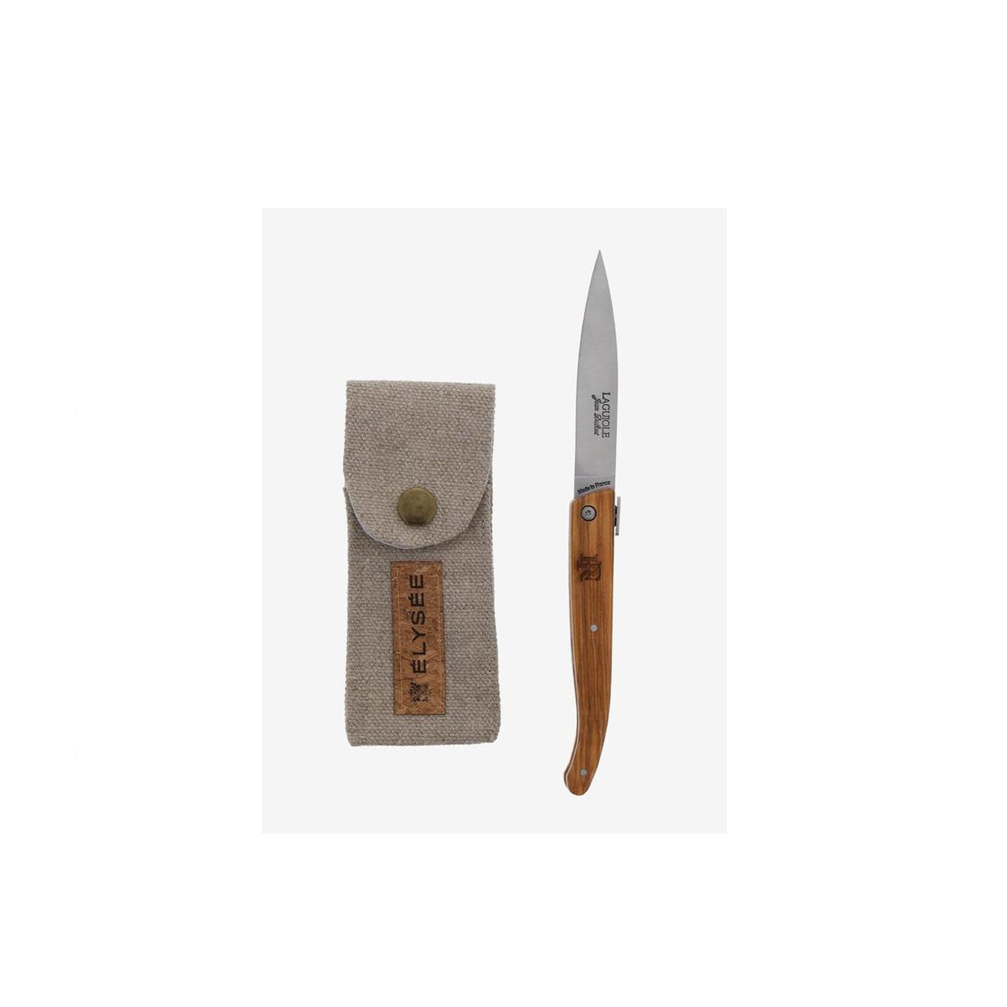 Jean dubost Couteau de poche inox manche olivier + étui en lin - L0016760B01346