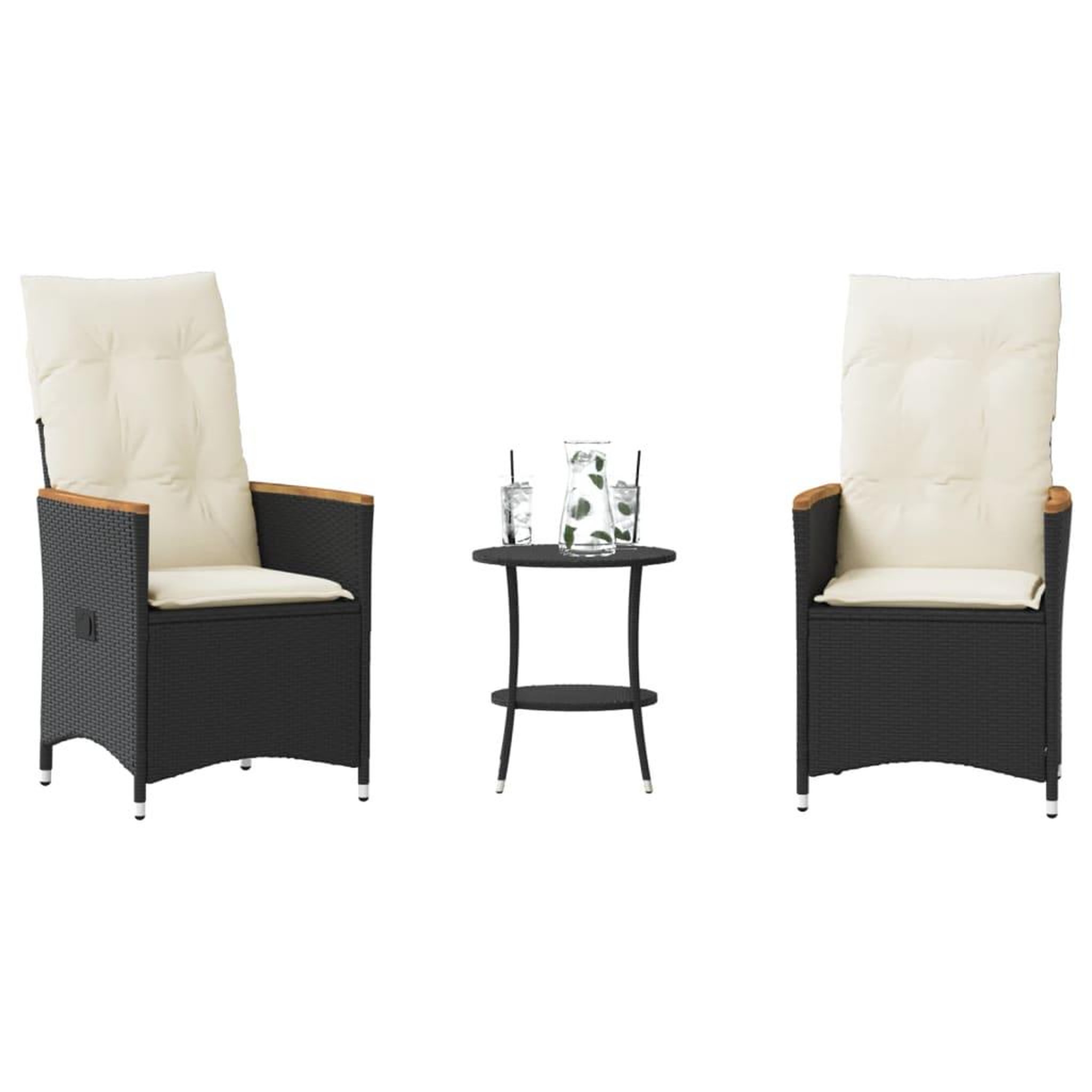 VIDAXL Ensemble de bistro 3 pcs avec coussins noir resine tressee