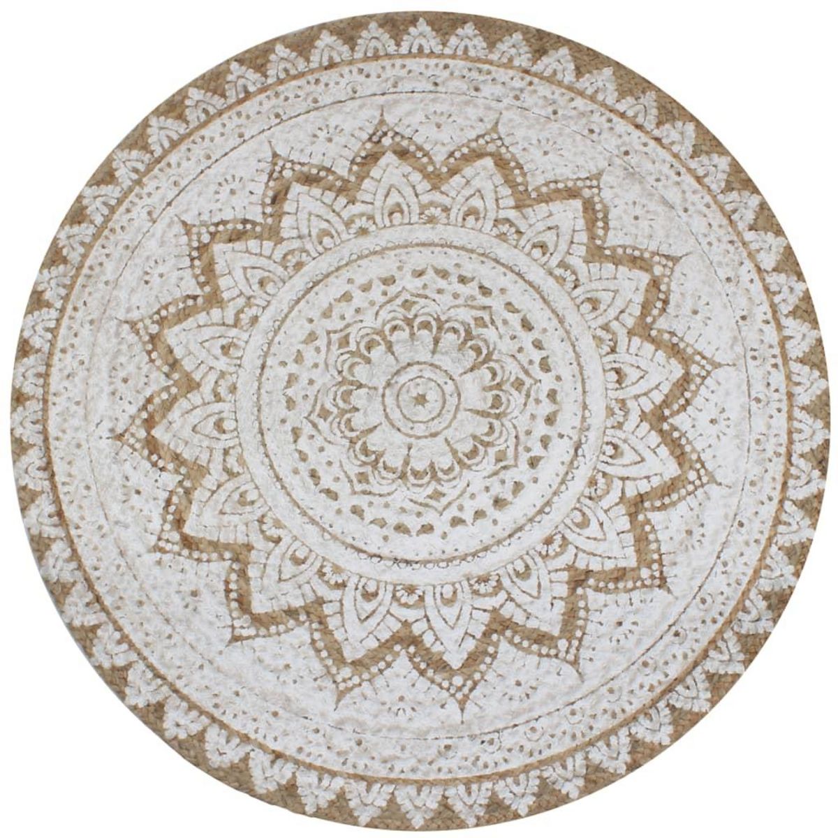VIDAXL Tapis Jute tresse imprime 120 cm rond