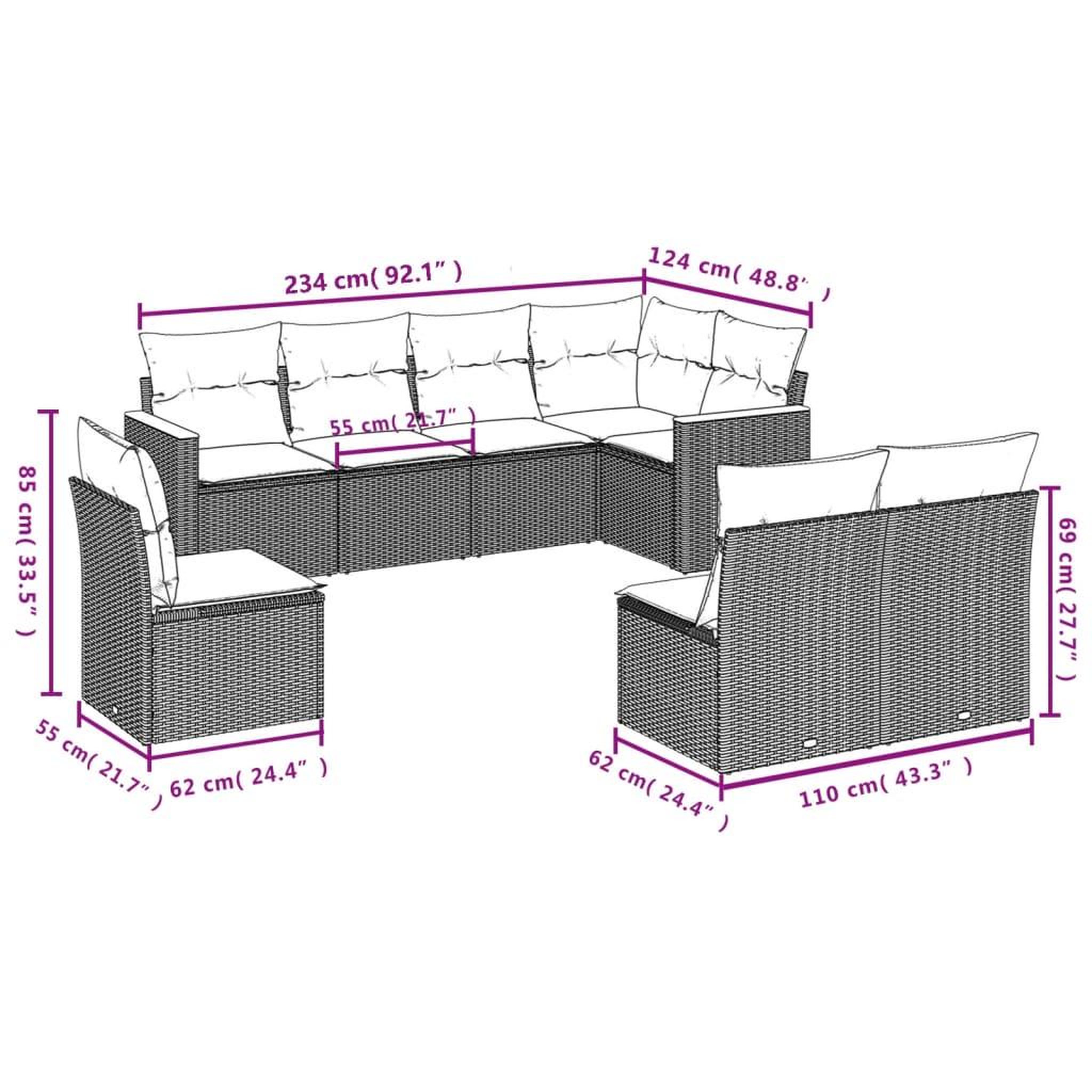 Voir la diapositive 4 : VIDAXL Salon de jardin avec coussins 8 pcs beige resine tressee
