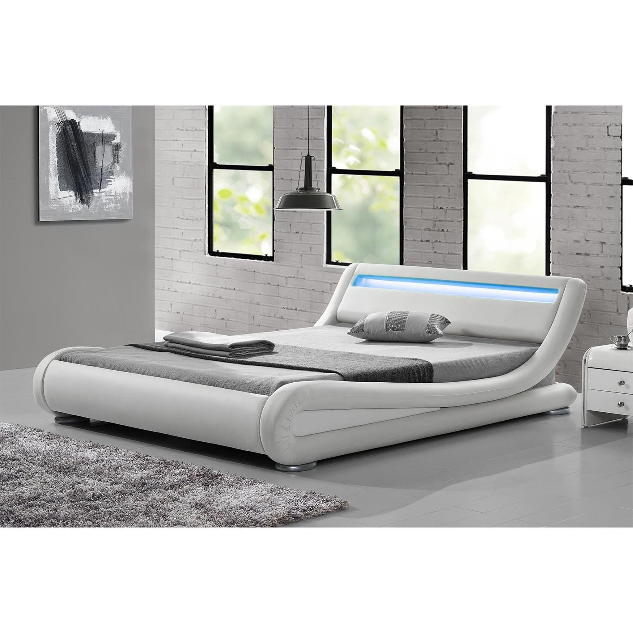 Voir la diapositive 3 : CONCEPT USINE Lit avec led 140 x 190 cm en PU blanc SEATTLE