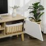 Voir la diapositive 4 : HOMCOM Meuble TV bas sur pied style scandinave 2 portes 2 niches piètement effilé incliné bois panneaux blanc aspect chêne clair