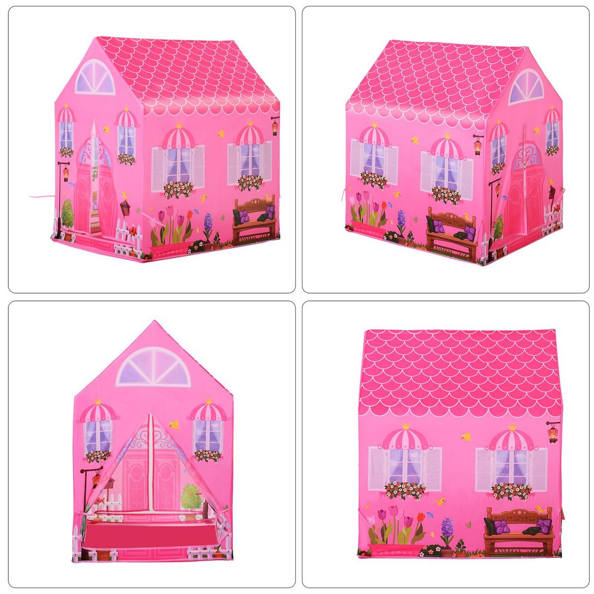 HOMCOM Tente enfant tente de jeu tente chateau de princesse dim. 93L x 69l x 103H cm 2 portes polyester rose