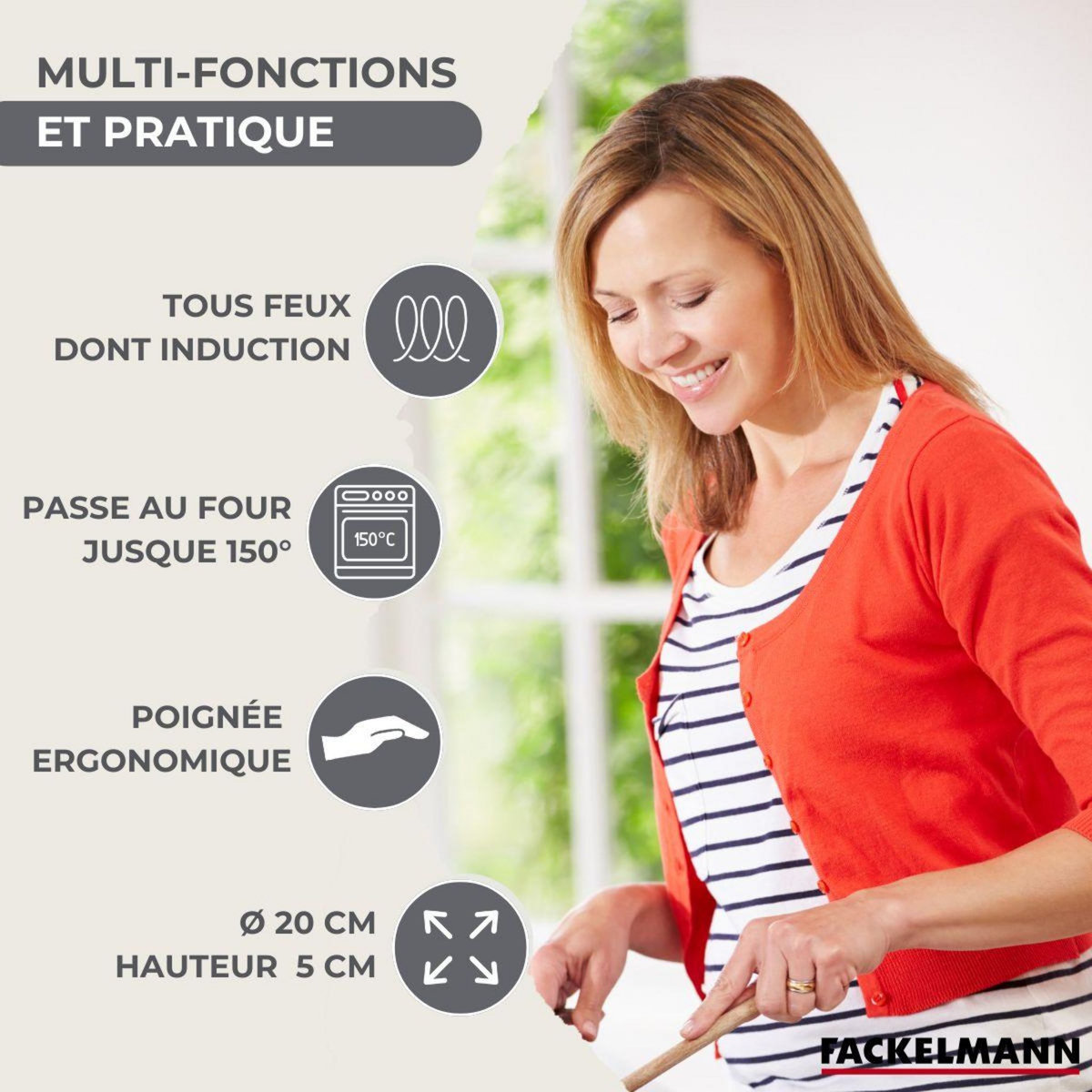 Fackelmann Set poêle 20 cm en inox et 6 ustensiles Fackelmann Geneva