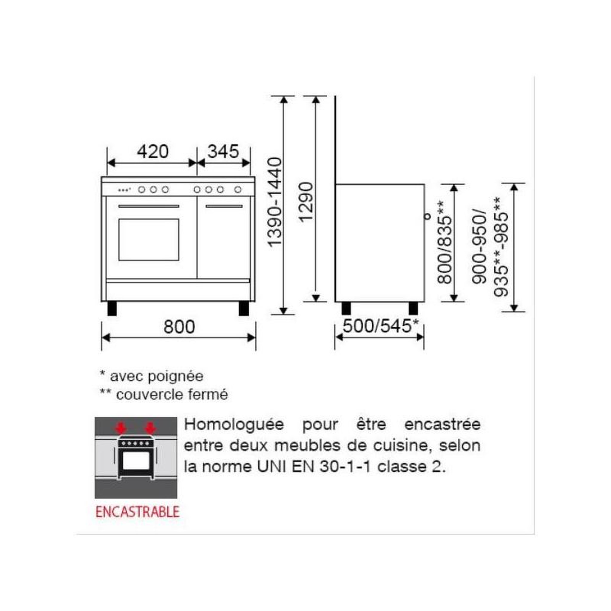 Voir la diapositive 4 : Glem Cuisinière gaz 49l 4 feux blanc - ga85pmwh