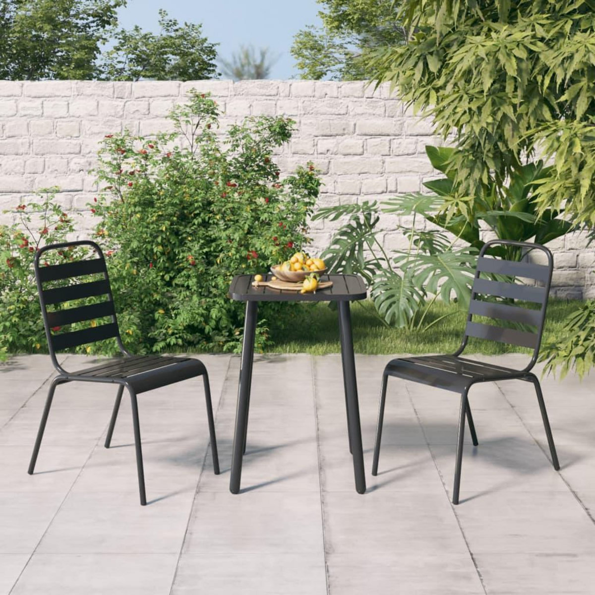 VIDAXL Ensemble a manger de jardin 3 pcs anthracite acier