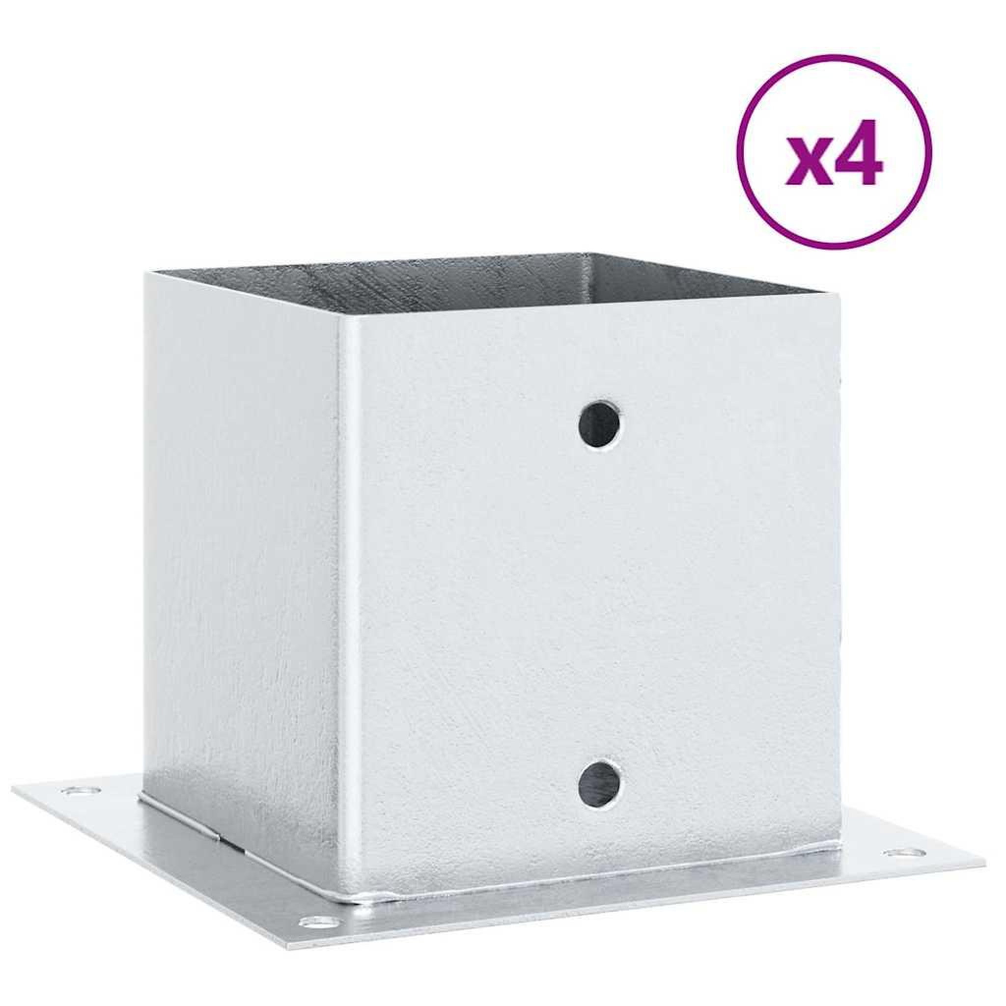 Voir la diapositive 2 : VIDAXL Bases de poteau carrees 4 pcs argent 141x141 mm acier galvanise