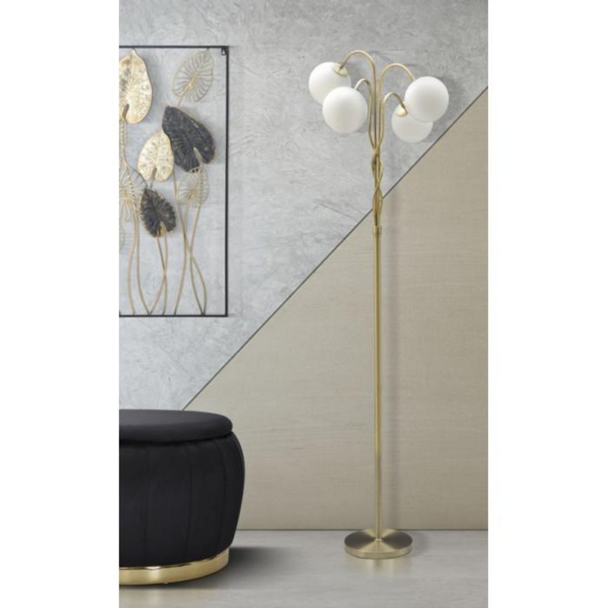Paris Prix Lampadaire Design 4 Sphères  Glamy  176cm Blanc & Or