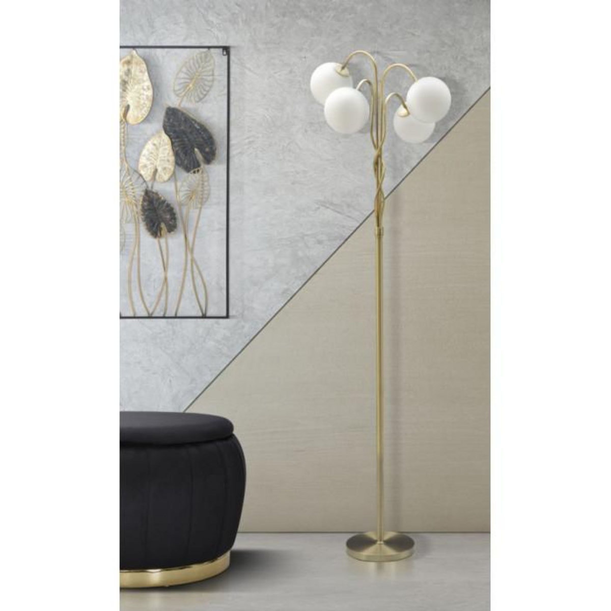 Paris Prix Lampadaire Design 4 Sphères  Glamy  176cm Blanc & Or