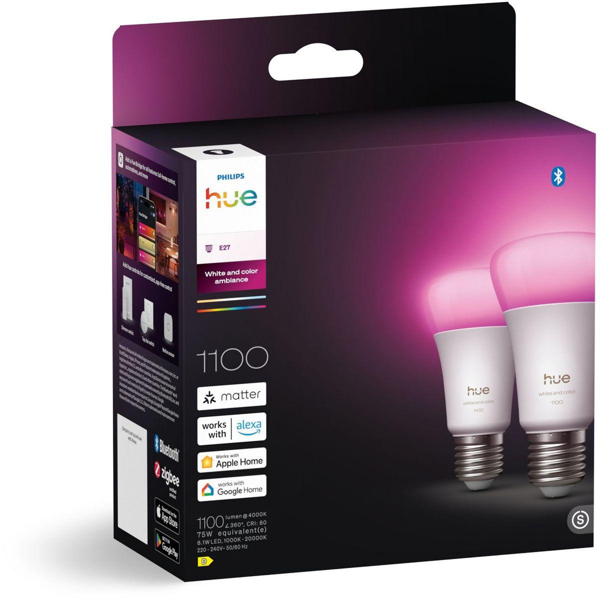 PHILIPS HUE Ampoule LED connectée E27 White&Color Ambiance pack de 2