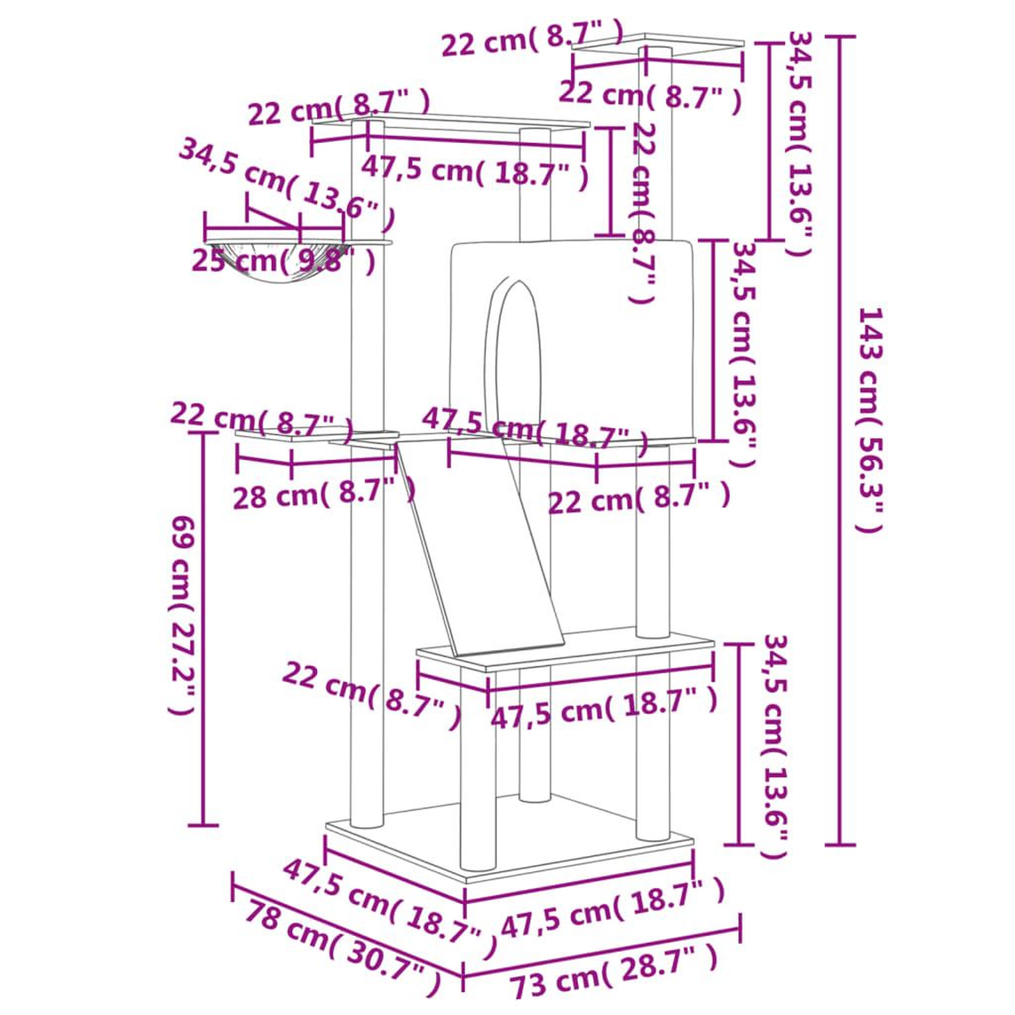 Voir la diapositive 6 : VIDAXL Arbre a chat avec griffoirs en sisal creme 143 cm