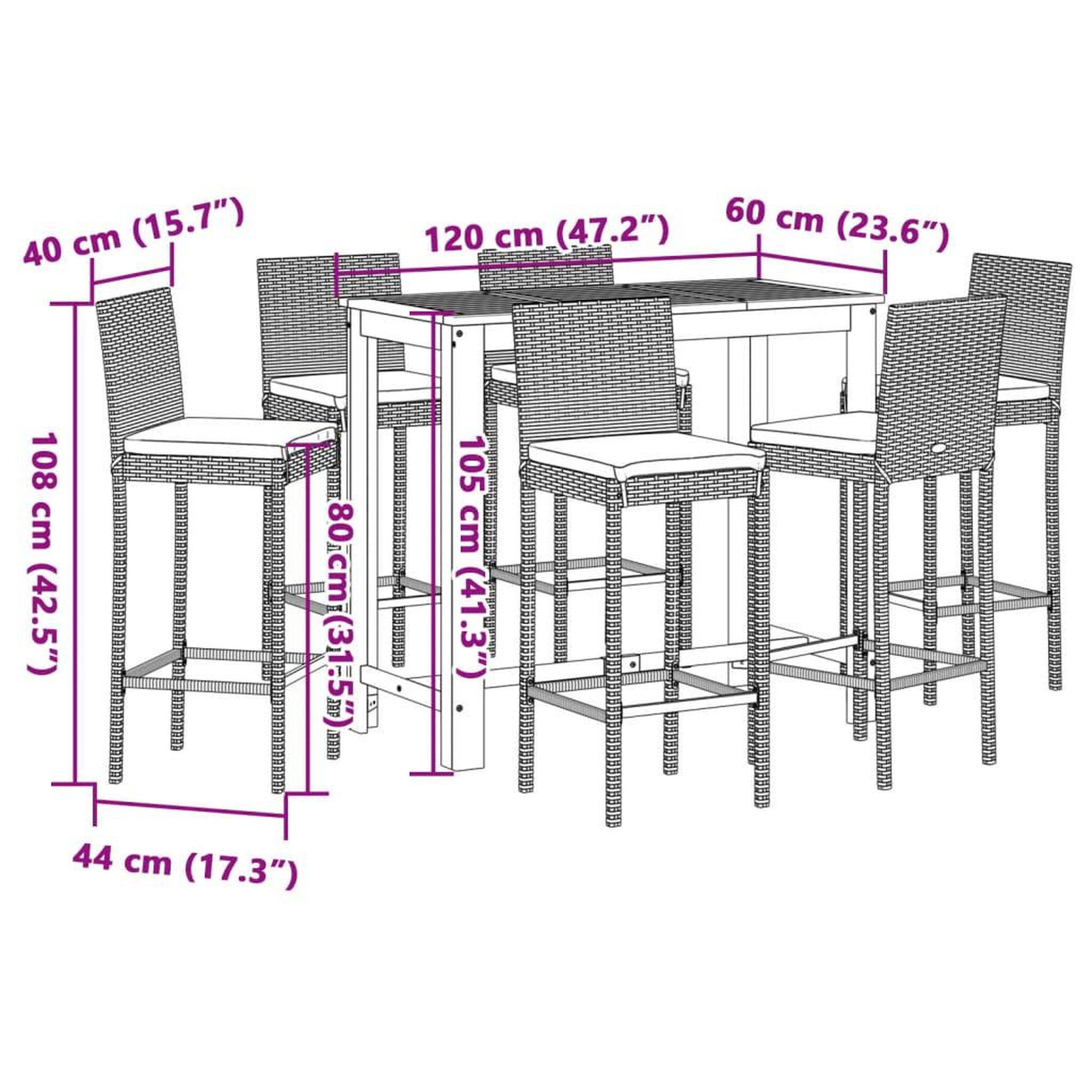 Voir la diapositive 6 : VIDAXL Ensemble de bar de jardin 7 pcs noir bois massif acacia rotin