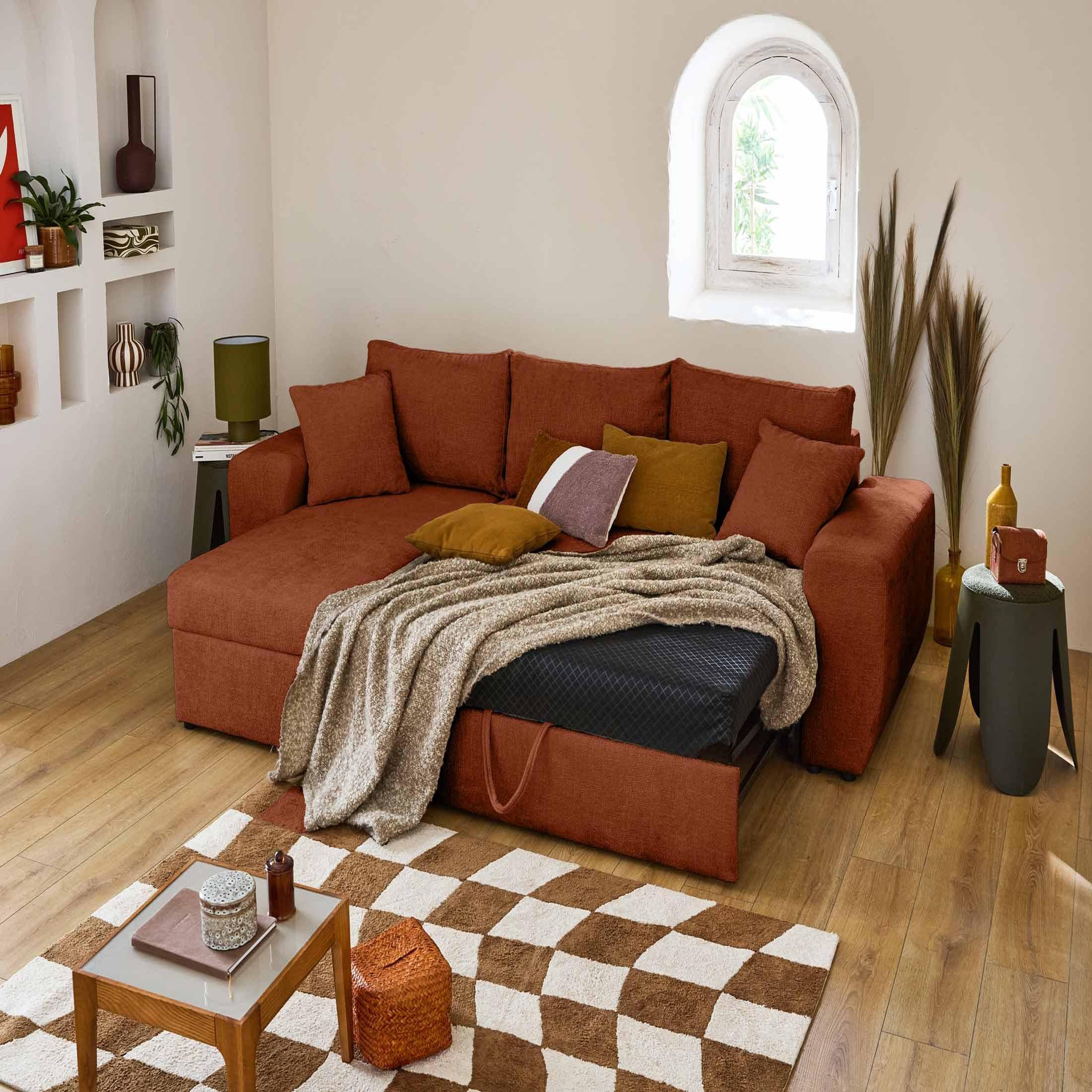 Voir la diapositive 2 : BEST MOBILIER Milan - canapé d'angle réversible 4 places - convertible avec coffre - en velours texturé