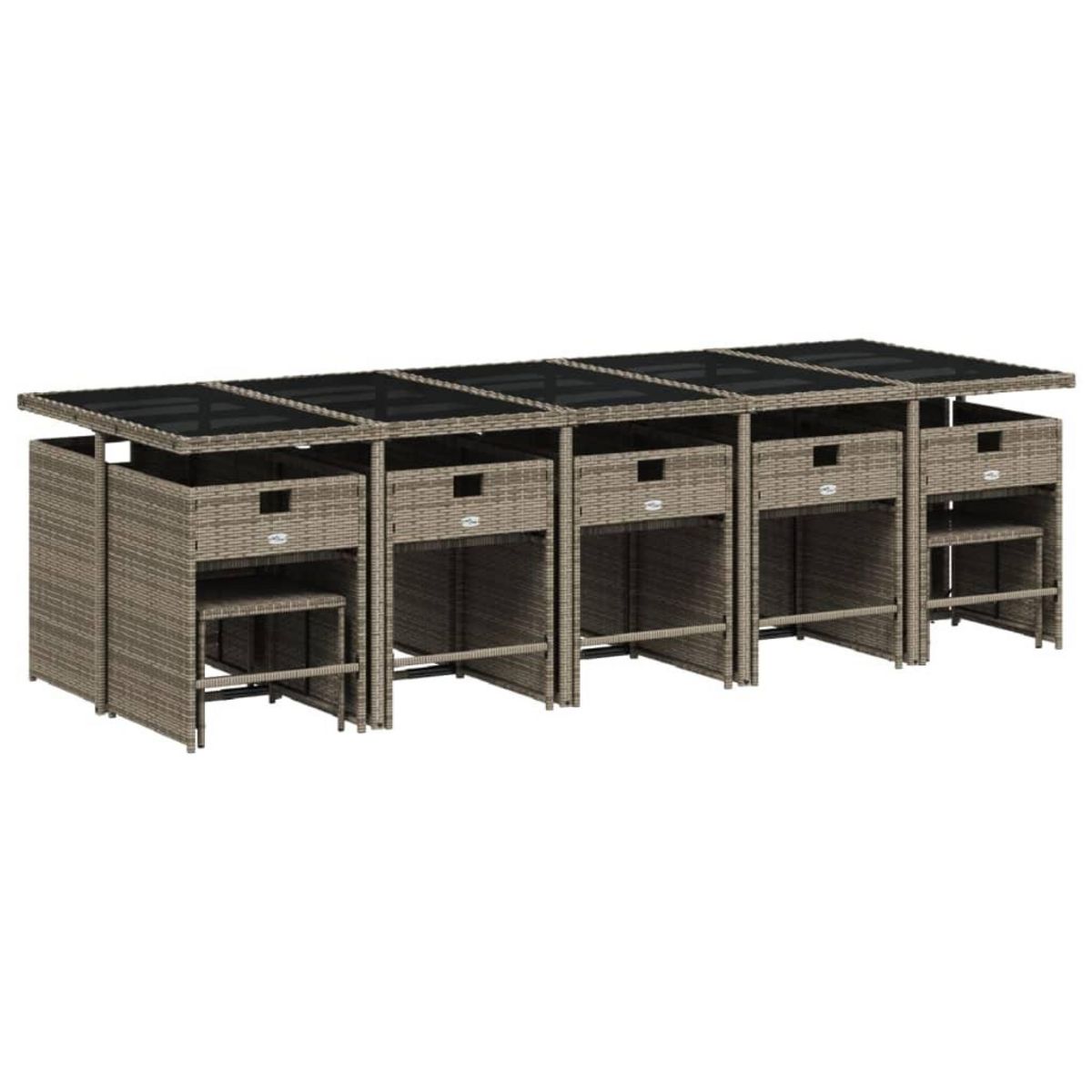 VIDAXL Ensemble a manger de jardin 15 pcs coussins gris resine tressee