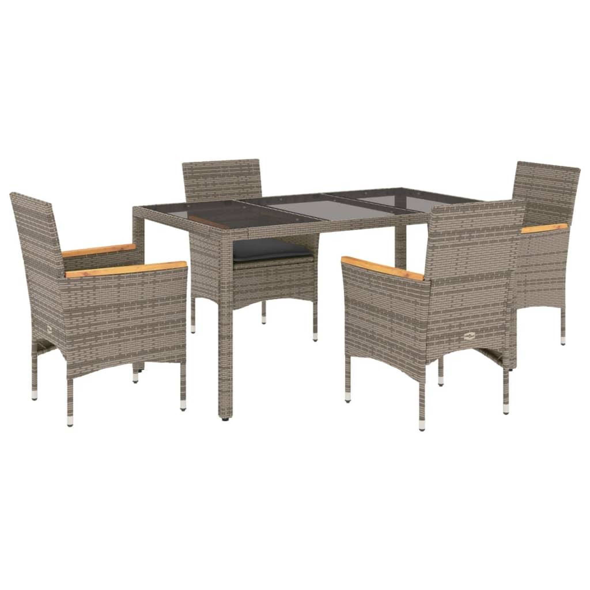 Voir la diapositive 2 : VIDAXL Ensemble a manger de jardin et coussins 5 pcs gris rotin verre
