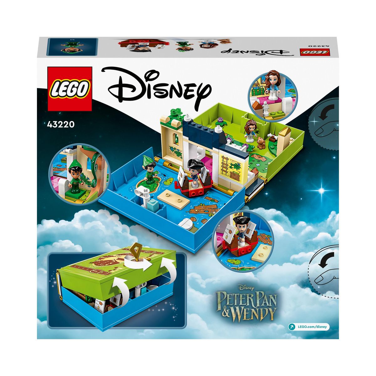 LEGO Disney Classic 43220 Les Aventures de Peter Pan et Wendy dans un Livre de Contes, Jouet de Voyage pour Enfants 5 Ans, avec Micro-poupées et Bateau Pirate