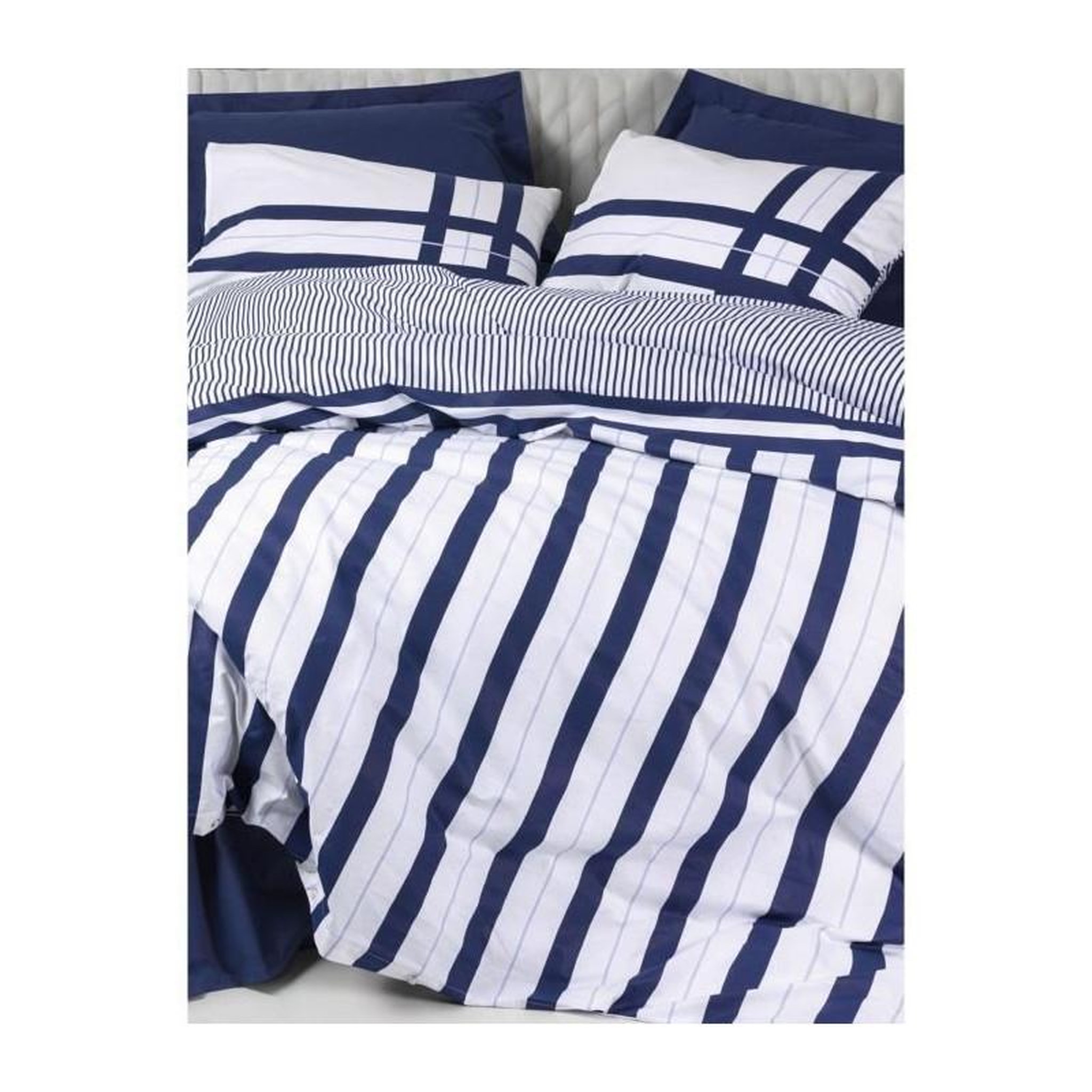 Voir la diapositive 4 : GENERIQUE Parure de lit - 129CTN64487 - 1 housse de couette 220 x 240 cm + 2 taies d'oreiller 60 x 60 cm - 100% coton ranforcé - Bleu
