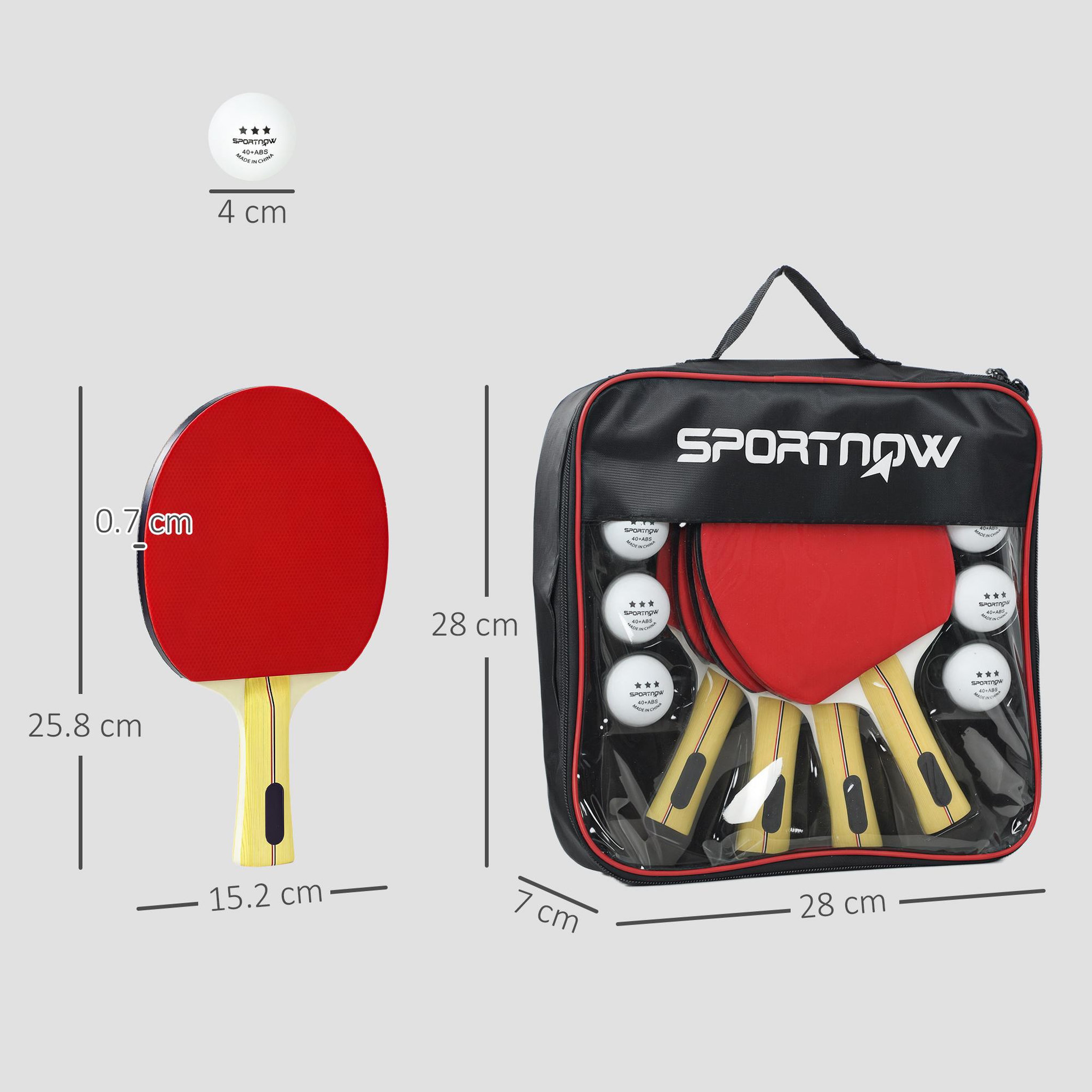 Voir la diapositive 3 : HOMCOM Set de 4 raquettes de tennis de table ping-pong - 8 balles, sacoche zippée de transport inclus