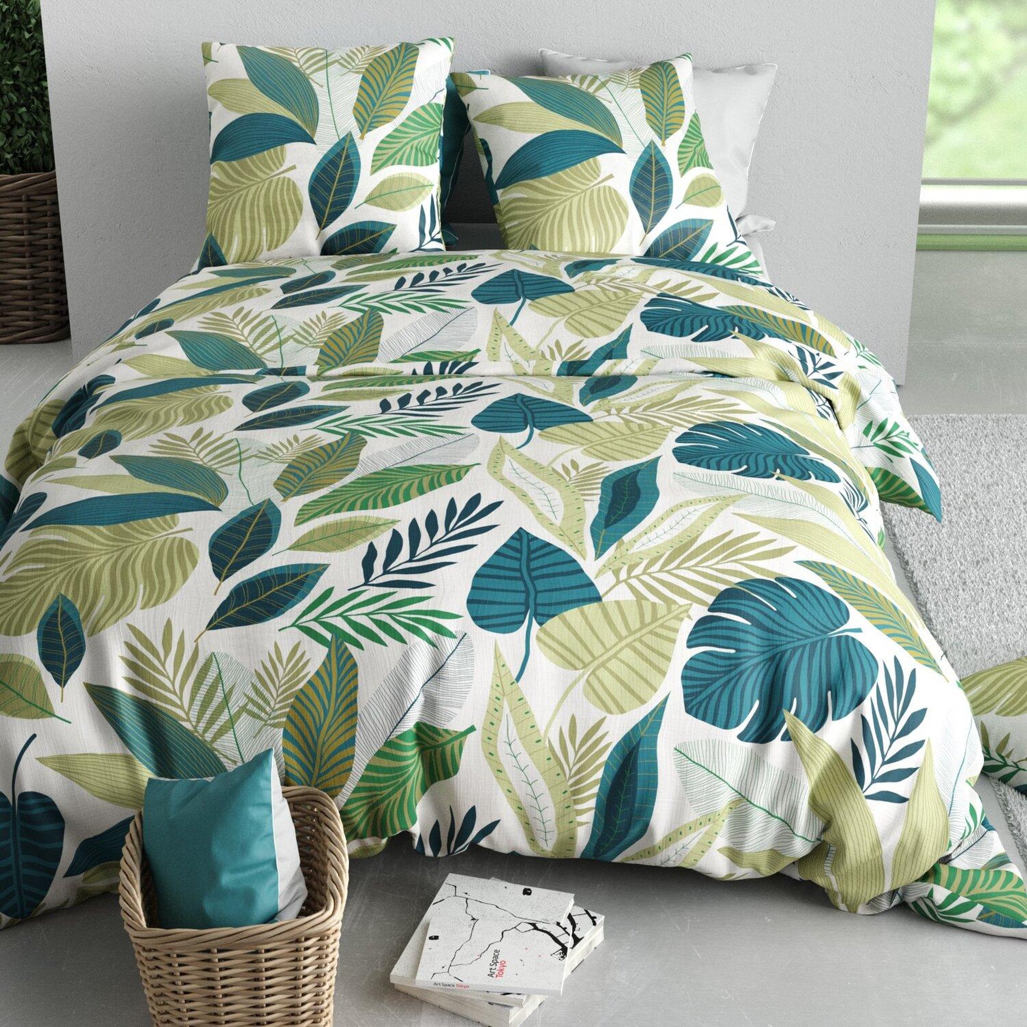 Voir la diapositive 3 : ATELIER DU COTON Parure housse de couette 100% coton 57fils tropicalia